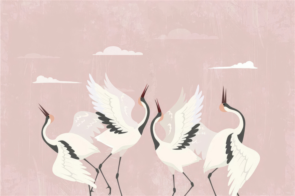 Papier peint les cigognes tendent le cou et regardent en l'air