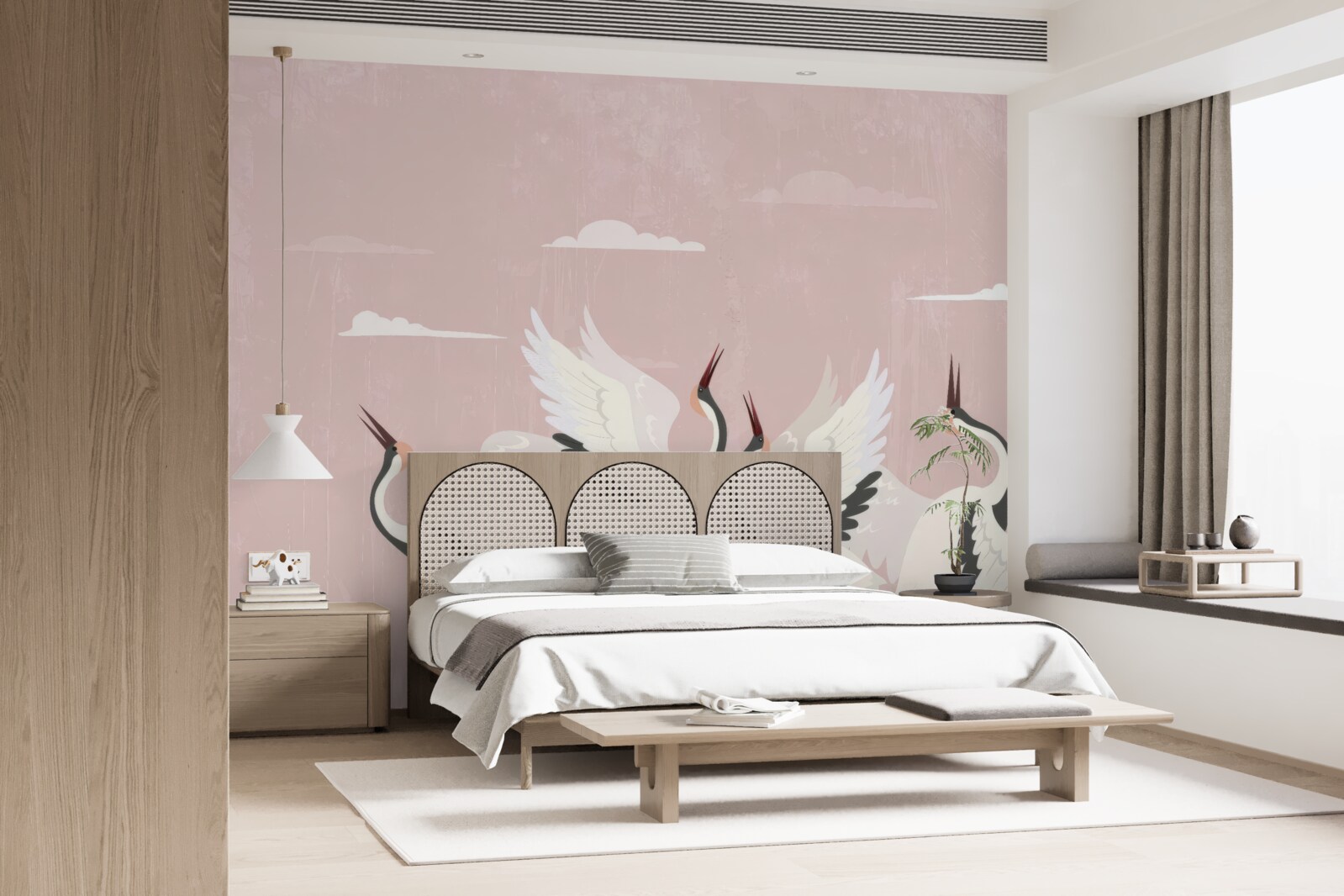 Papier peint les cigognes tendent le cou et regardent en l'air