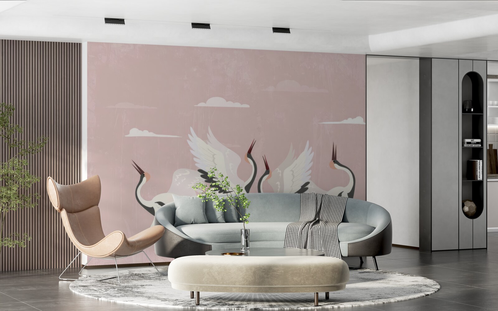 Papier peint les cigognes tendent le cou et regardent en l'air