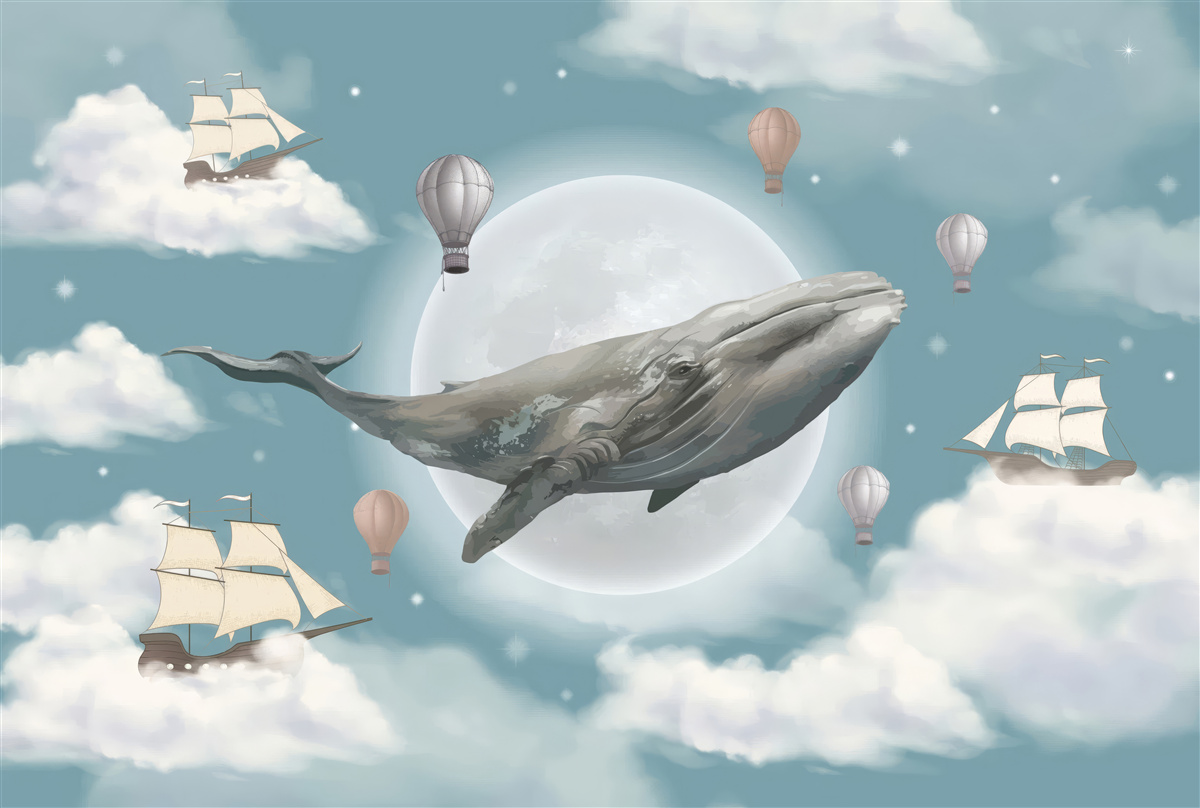 Papier peint cachalot géant sur fond de pleine lune