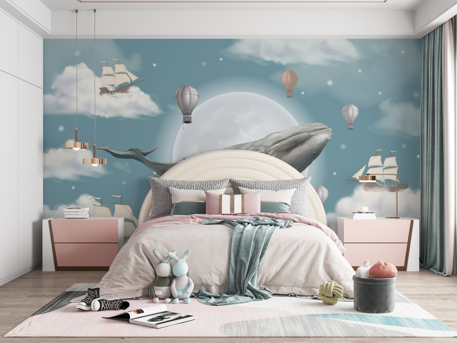 Papier peint cachalot géant sur fond de pleine lune