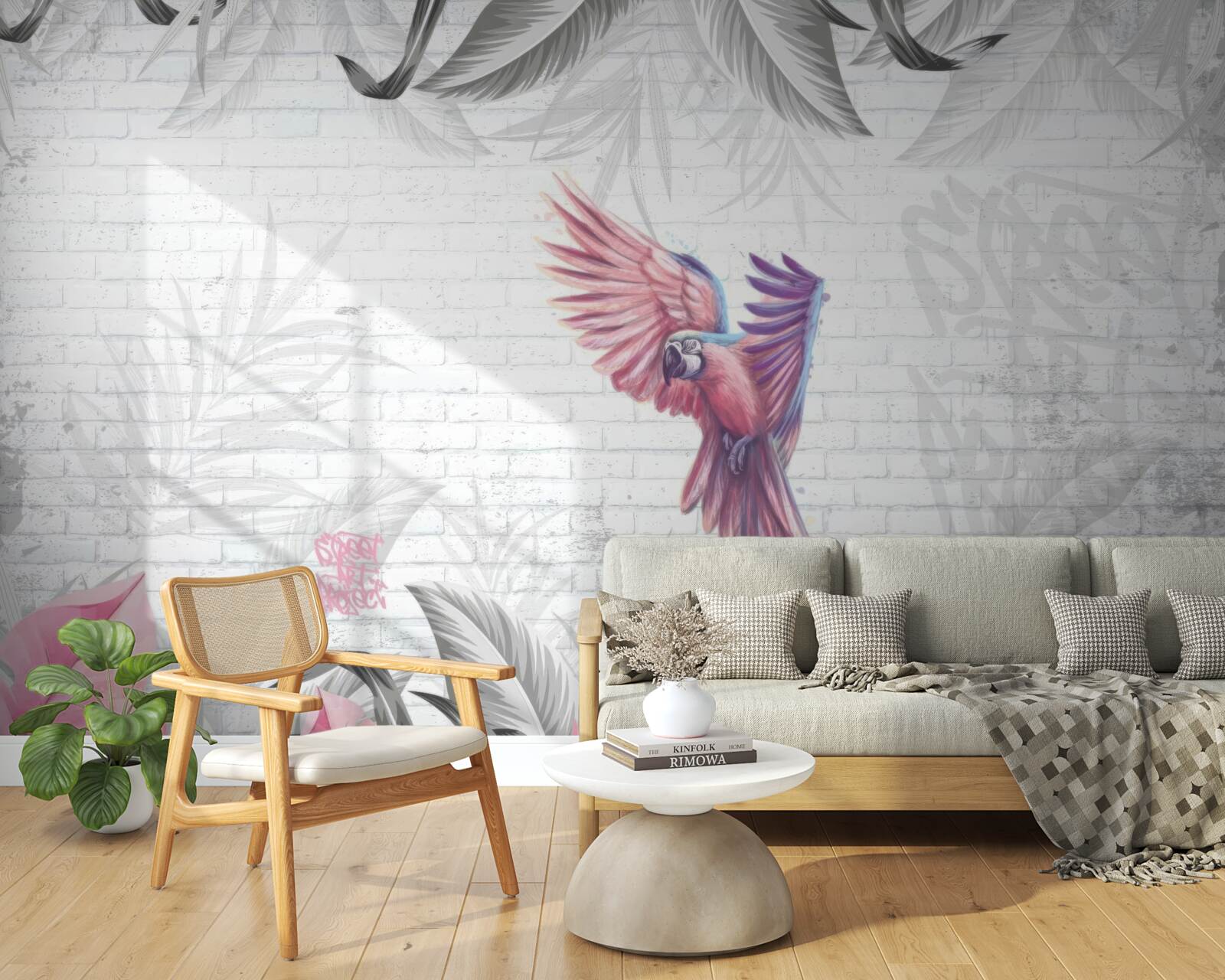 Papier peint perroquet rose