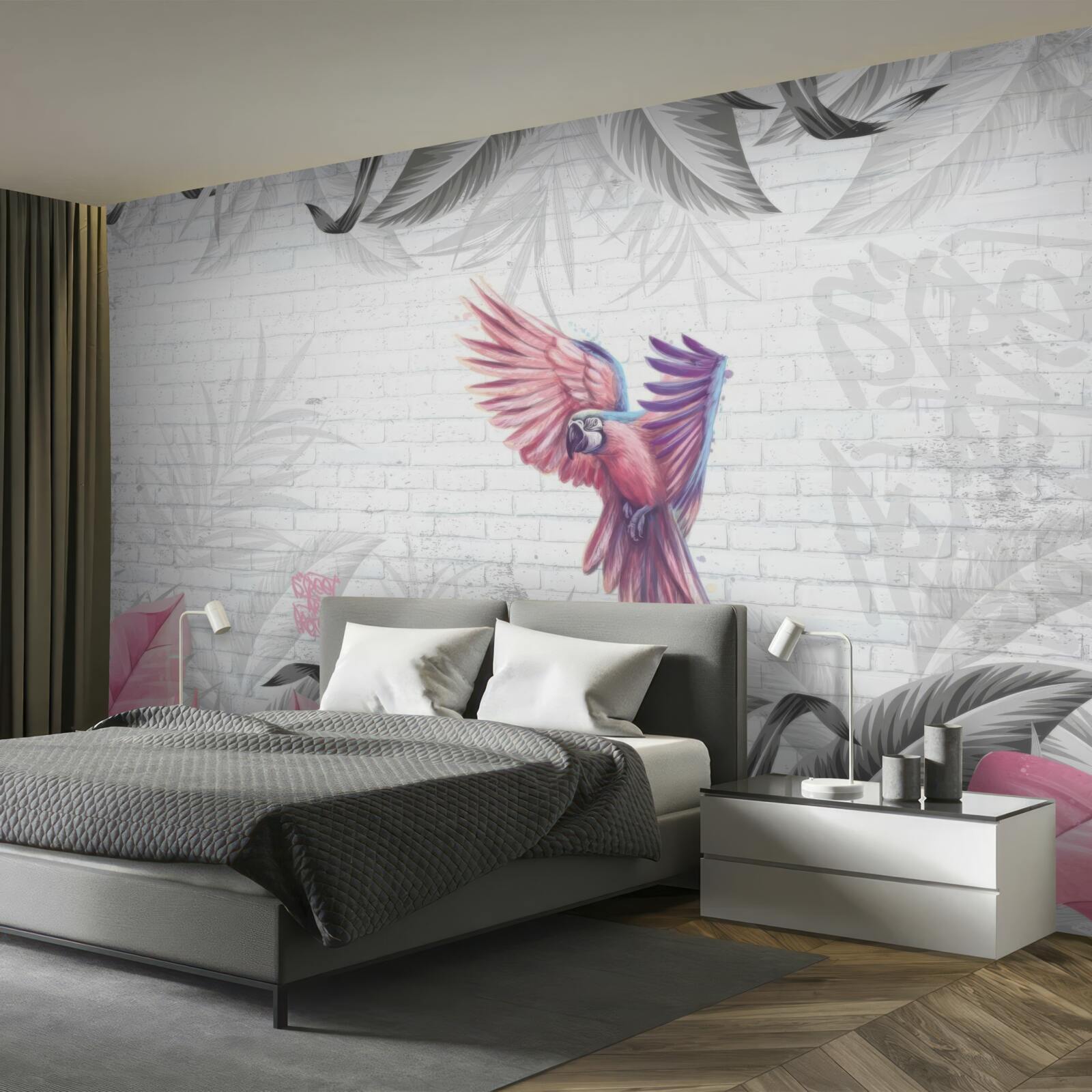 Papier peint perroquet rose