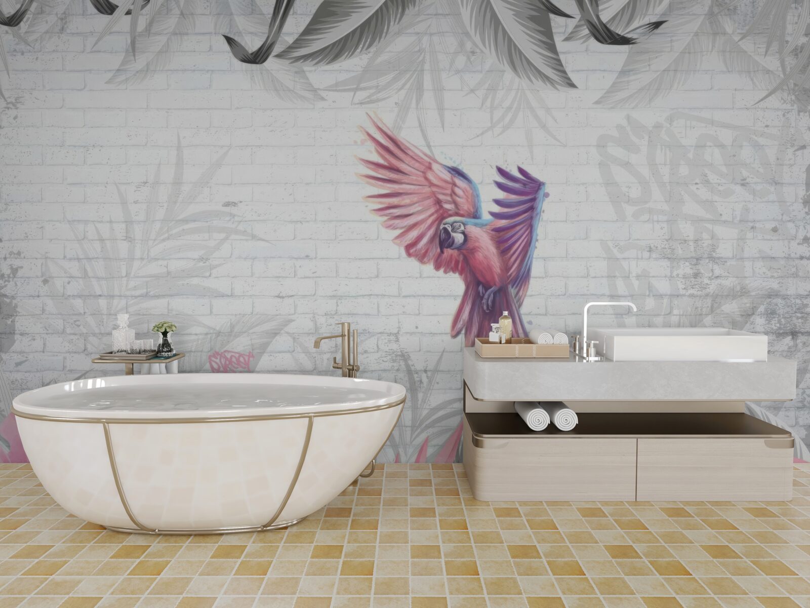 Papier peint perroquet rose