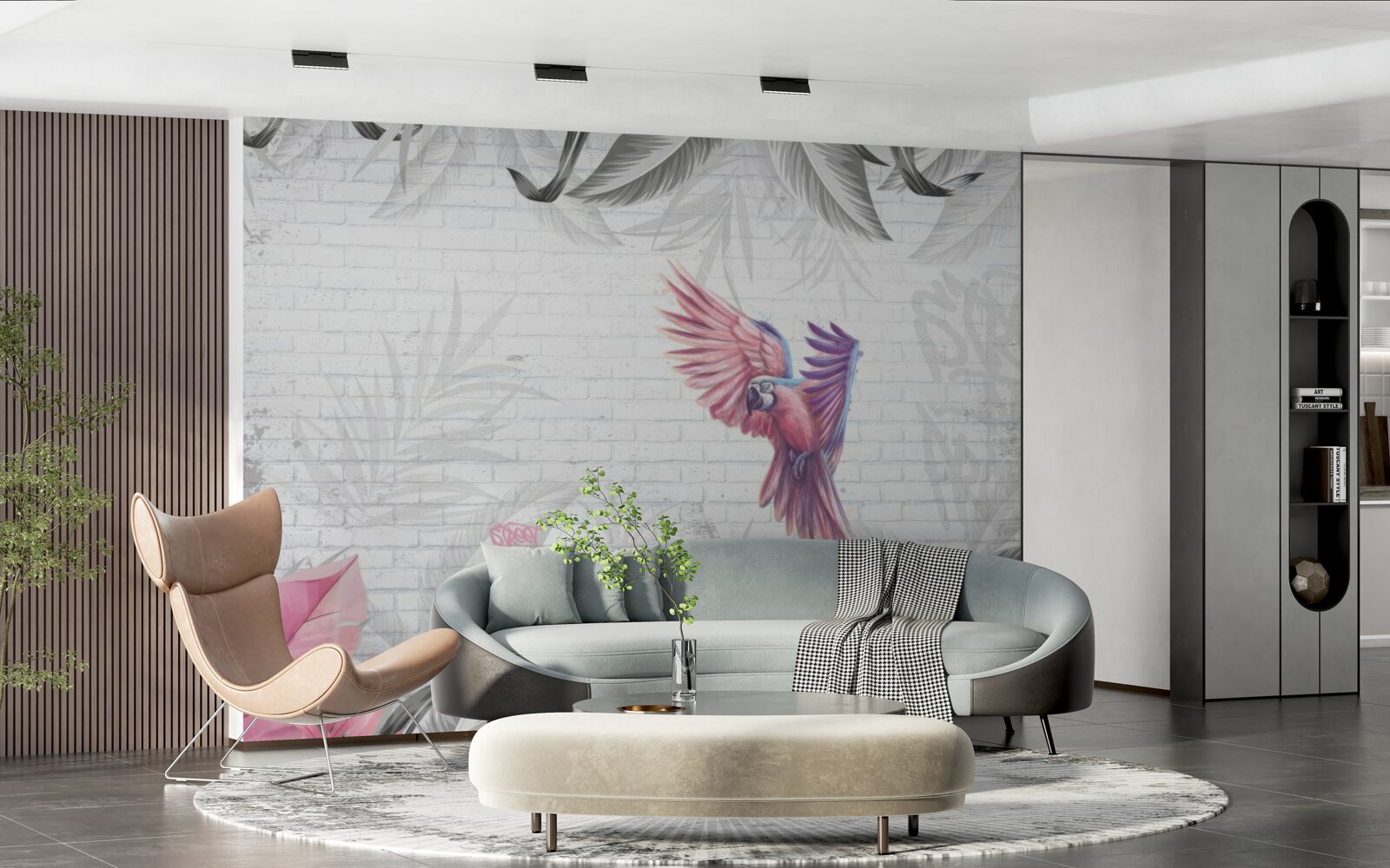 Papier peint perroquet rose