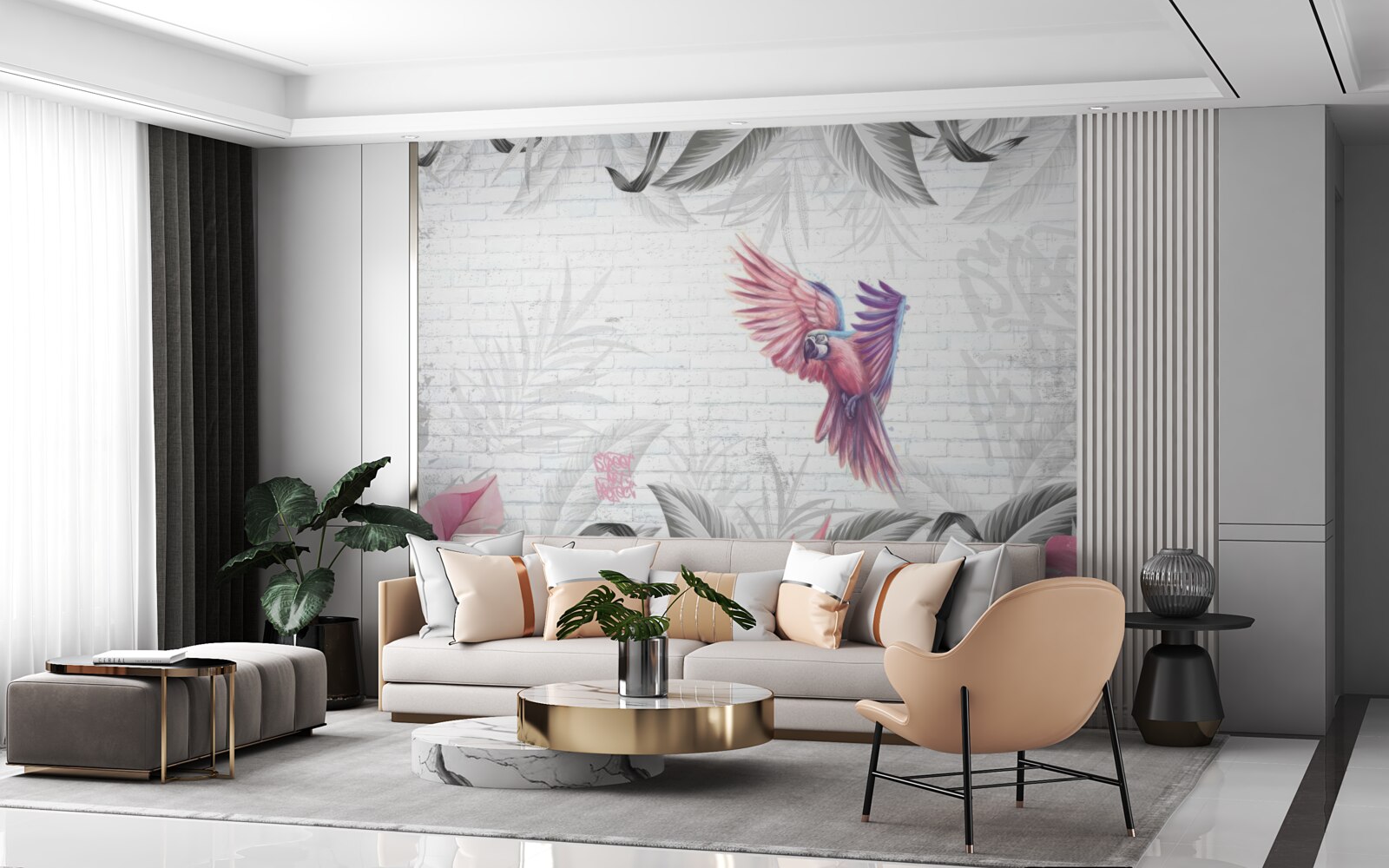 Papier peint perroquet rose