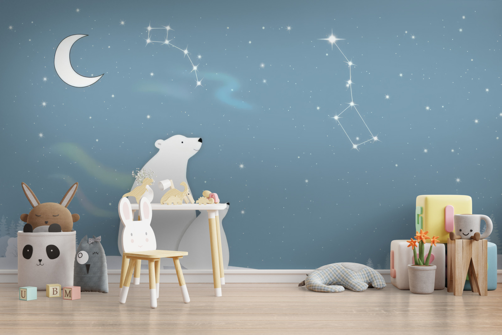 Papier peint une ourse et ses petits regardent les étoiles