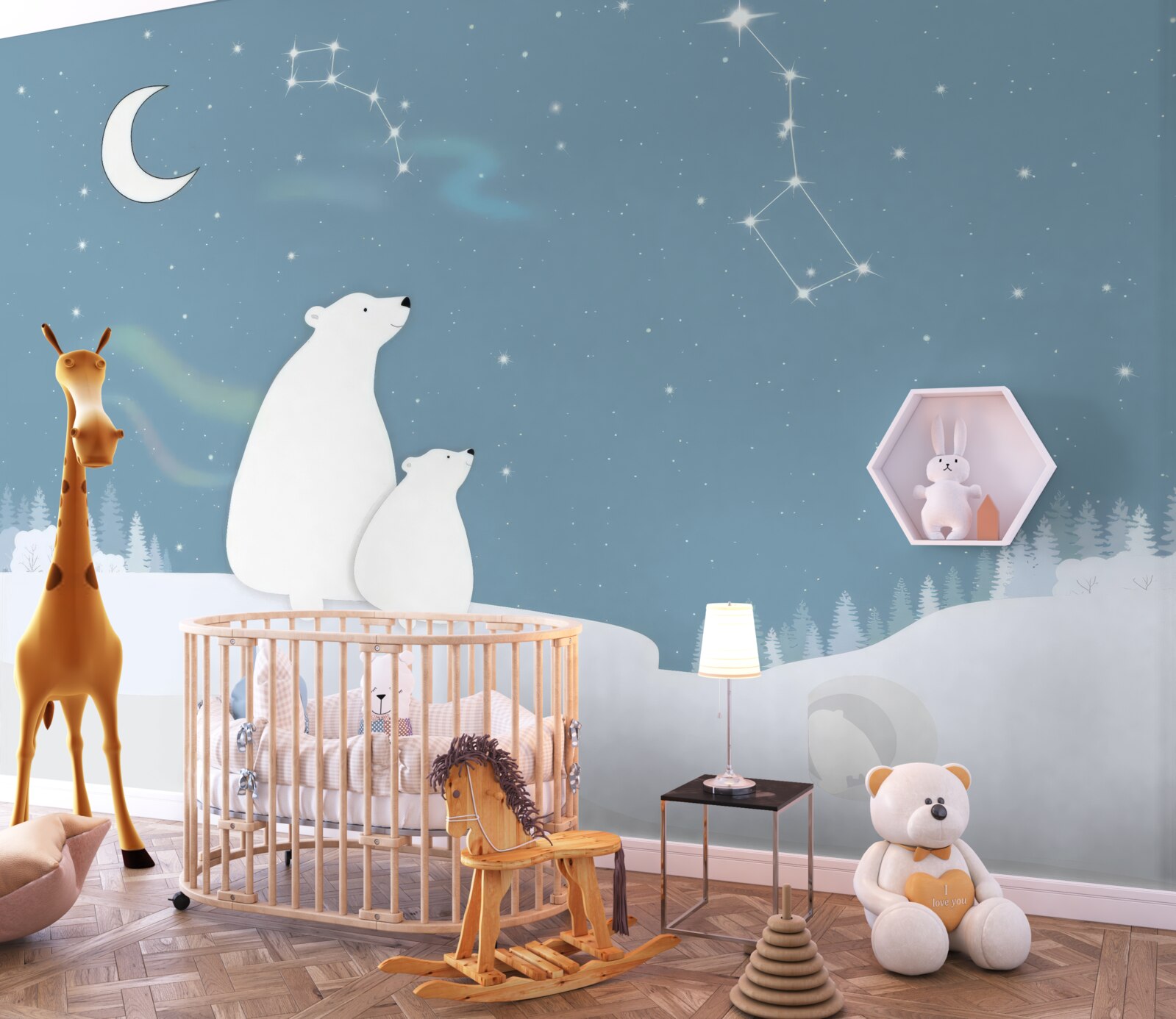 Papier peint une ourse et ses petits regardent les étoiles