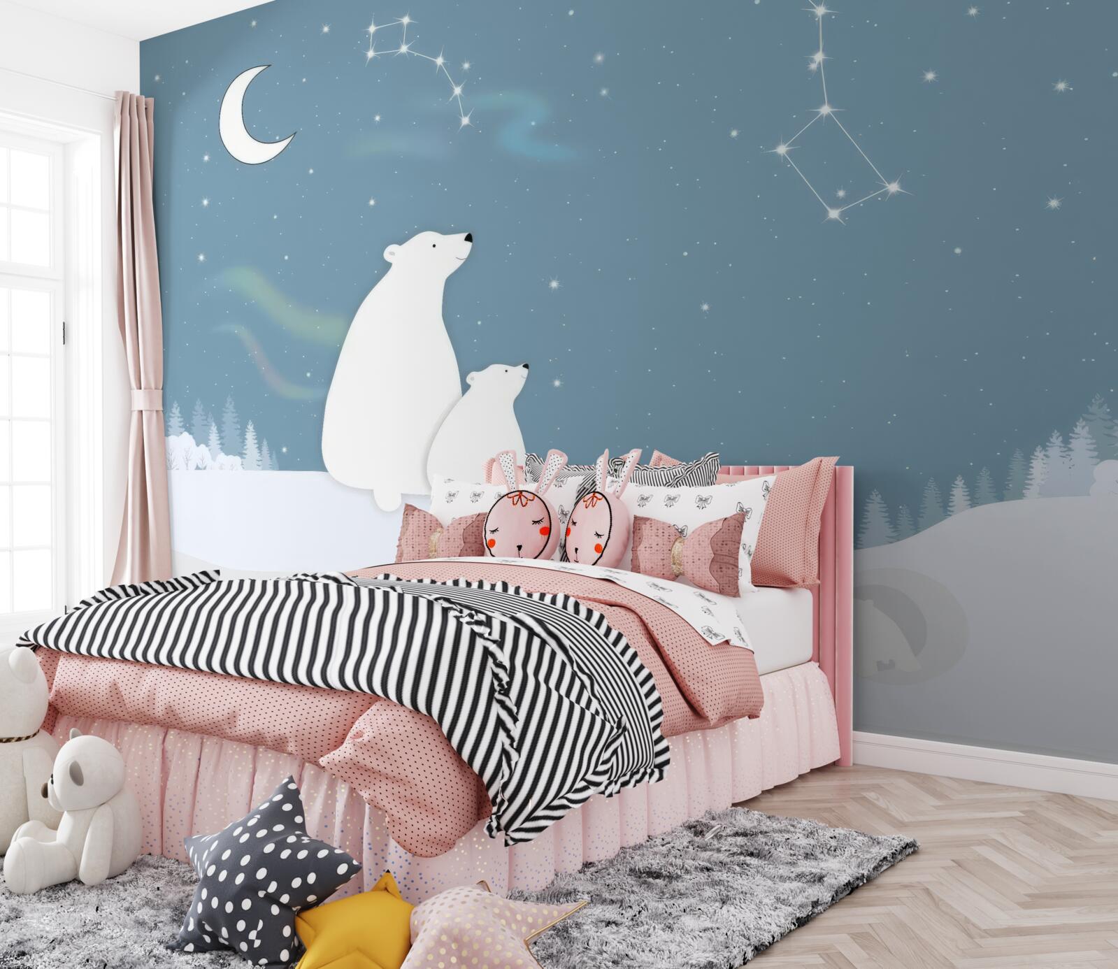 Papier peint une ourse et ses petits regardent les étoiles