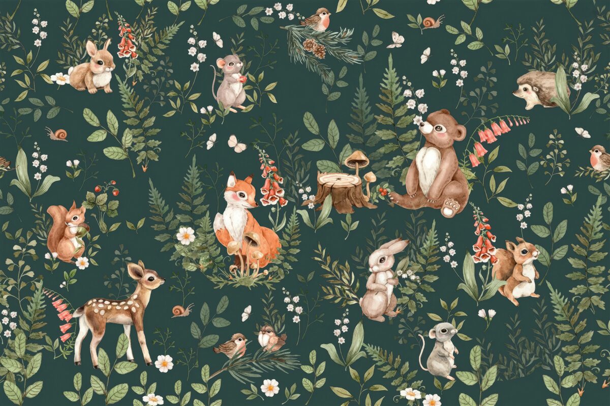 Papier peint parmi les feuilles vertes, il y a différents animaux