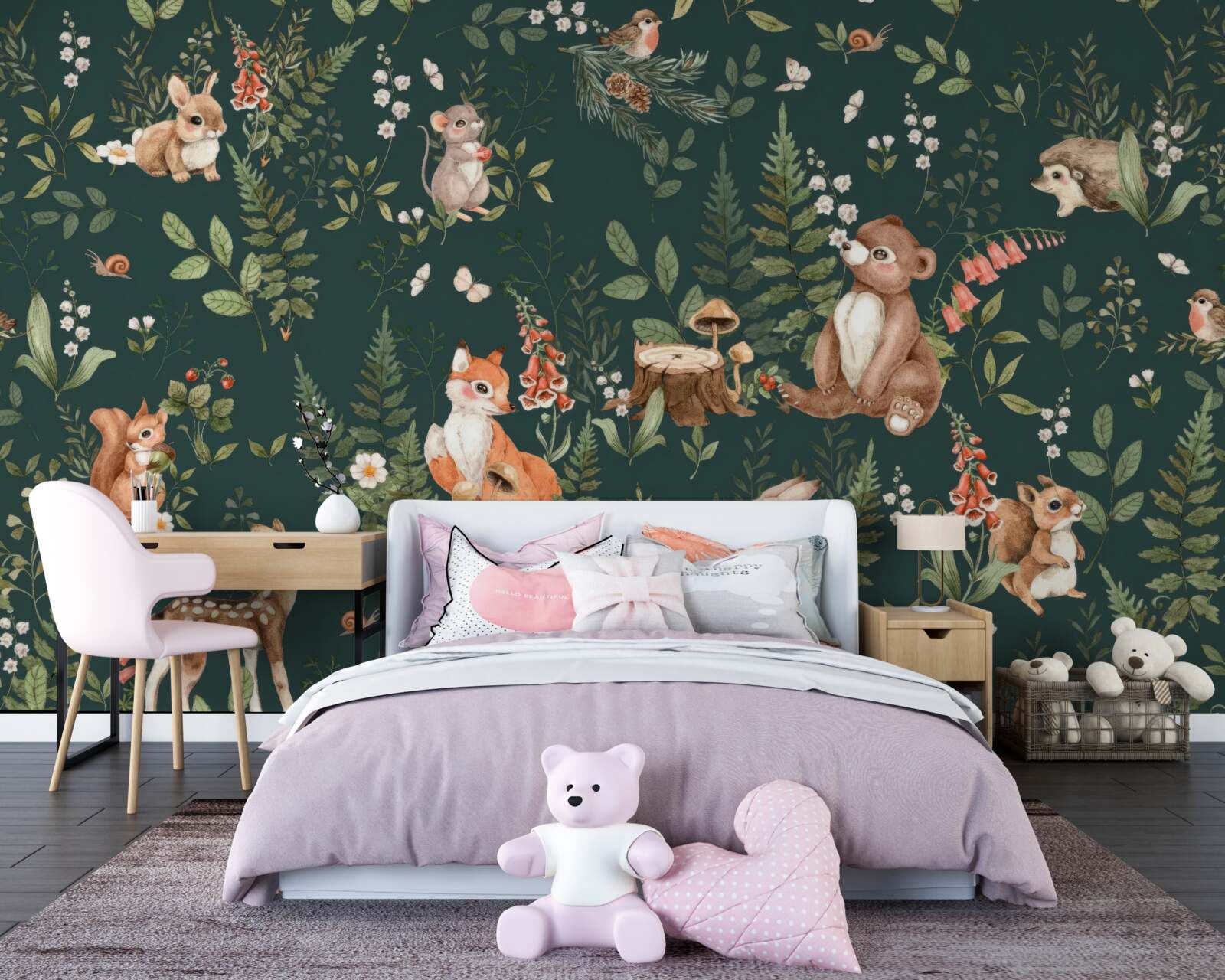 Papier peint parmi les feuilles vertes, il y a différents animaux