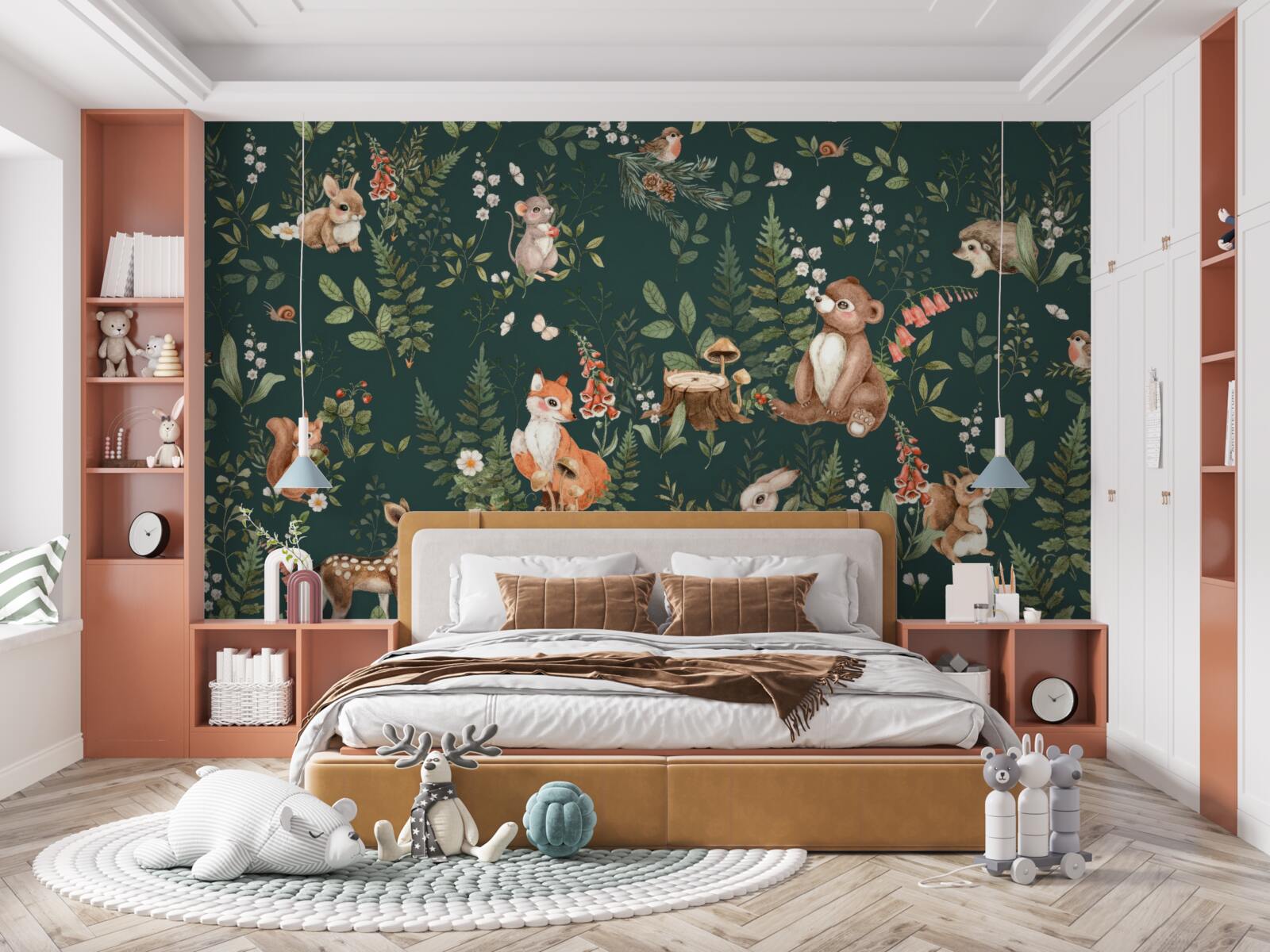 Papier peint parmi les feuilles vertes, il y a différents animaux