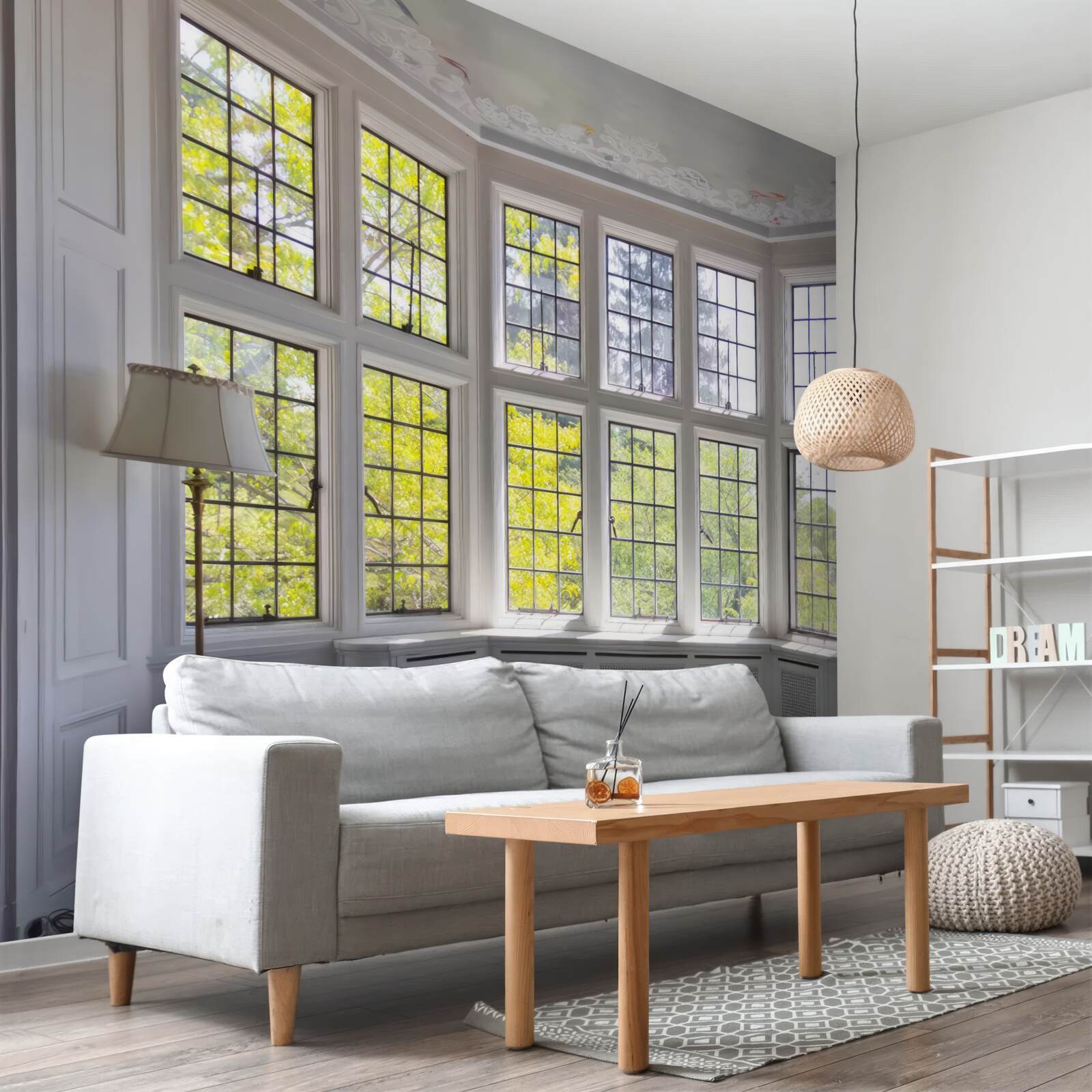 Papier peint panorama des arbres depuis la fenêtre