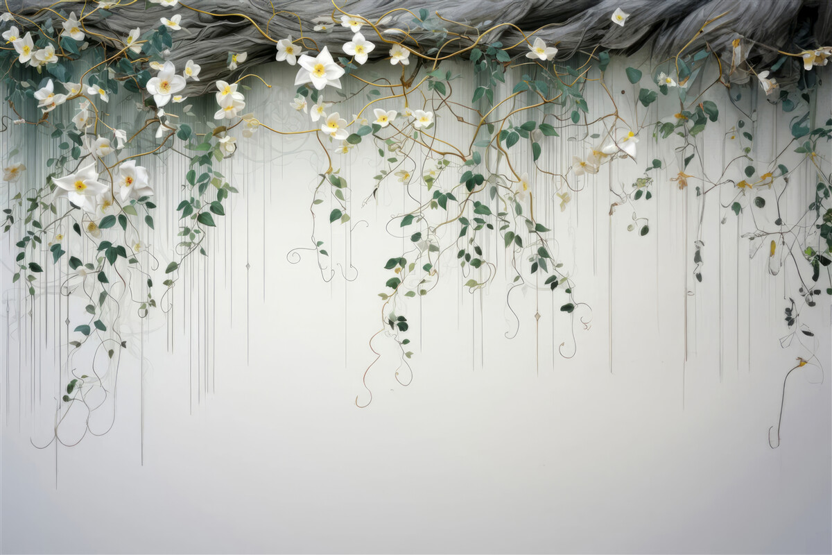 Papier peint branches avec des fleurs blanches