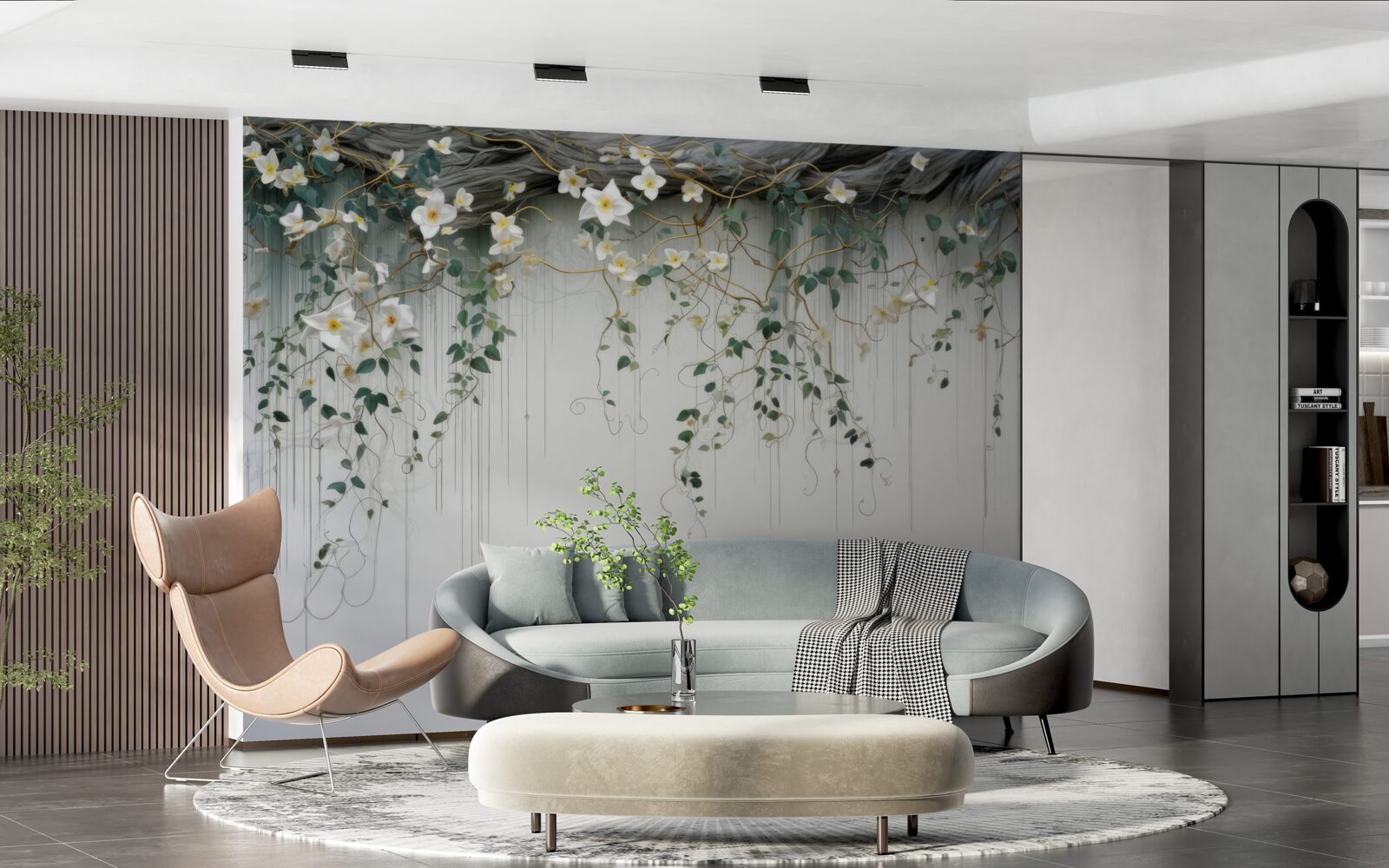 Papier peint branches avec des fleurs blanches