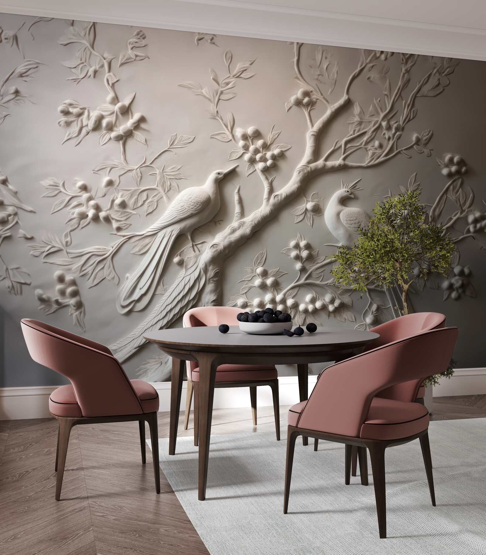 Papier peint une branche luxuriante et un oiseau