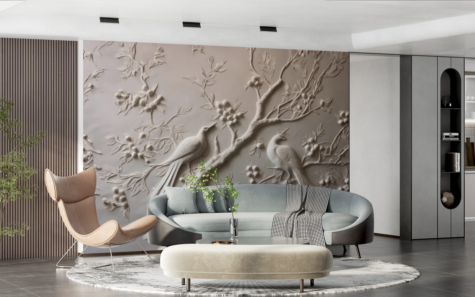 Papier peint une branche luxuriante et un oiseau