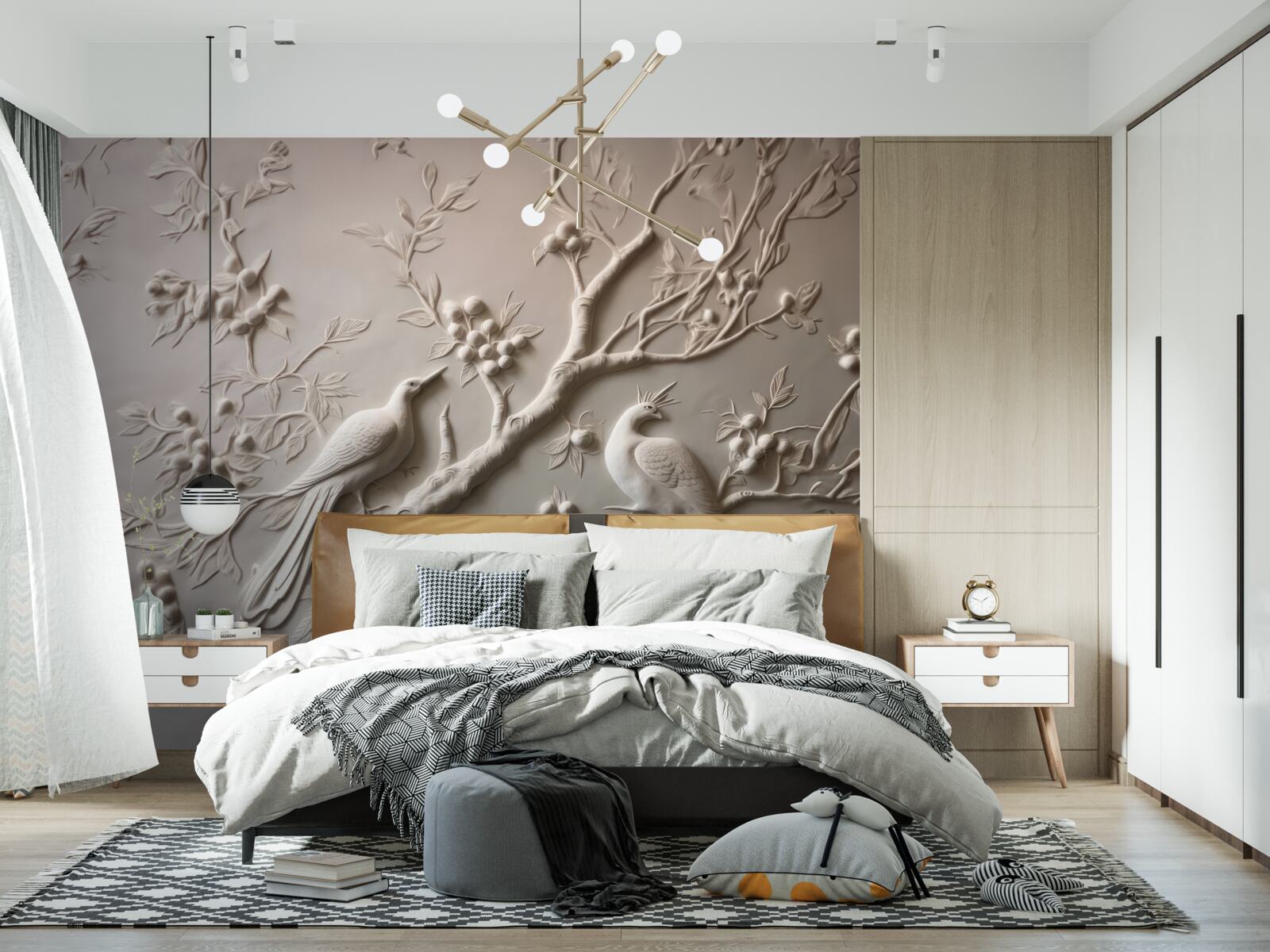 Papier peint une branche luxuriante et un oiseau