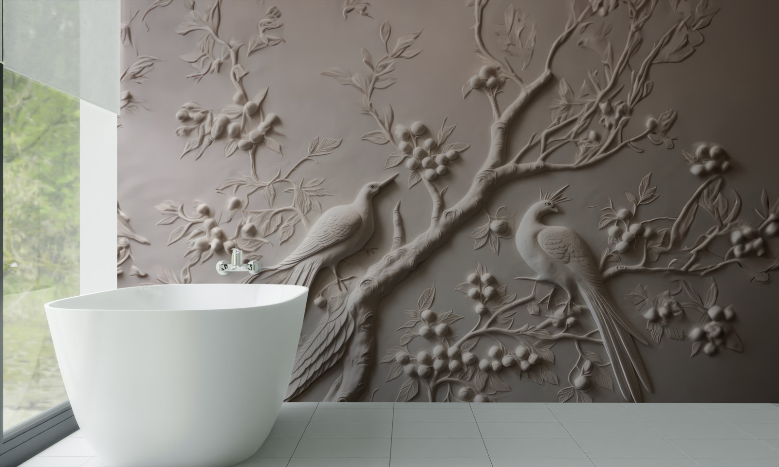 Papier peint une branche luxuriante et un oiseau