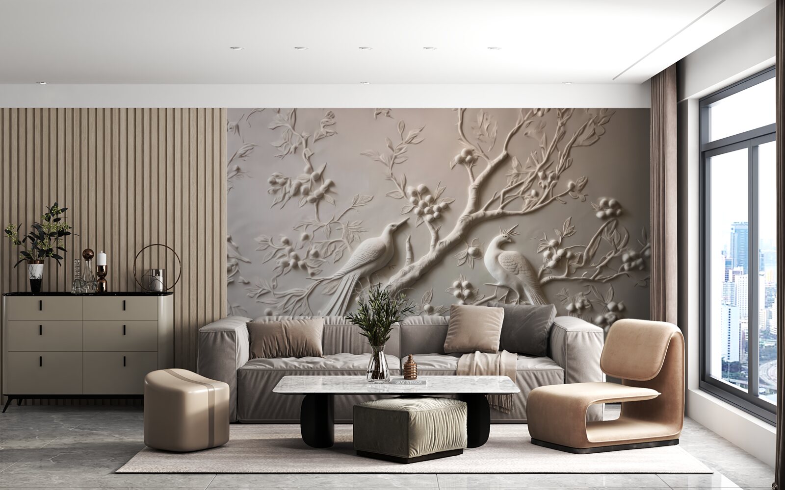 Papier peint une branche luxuriante et un oiseau