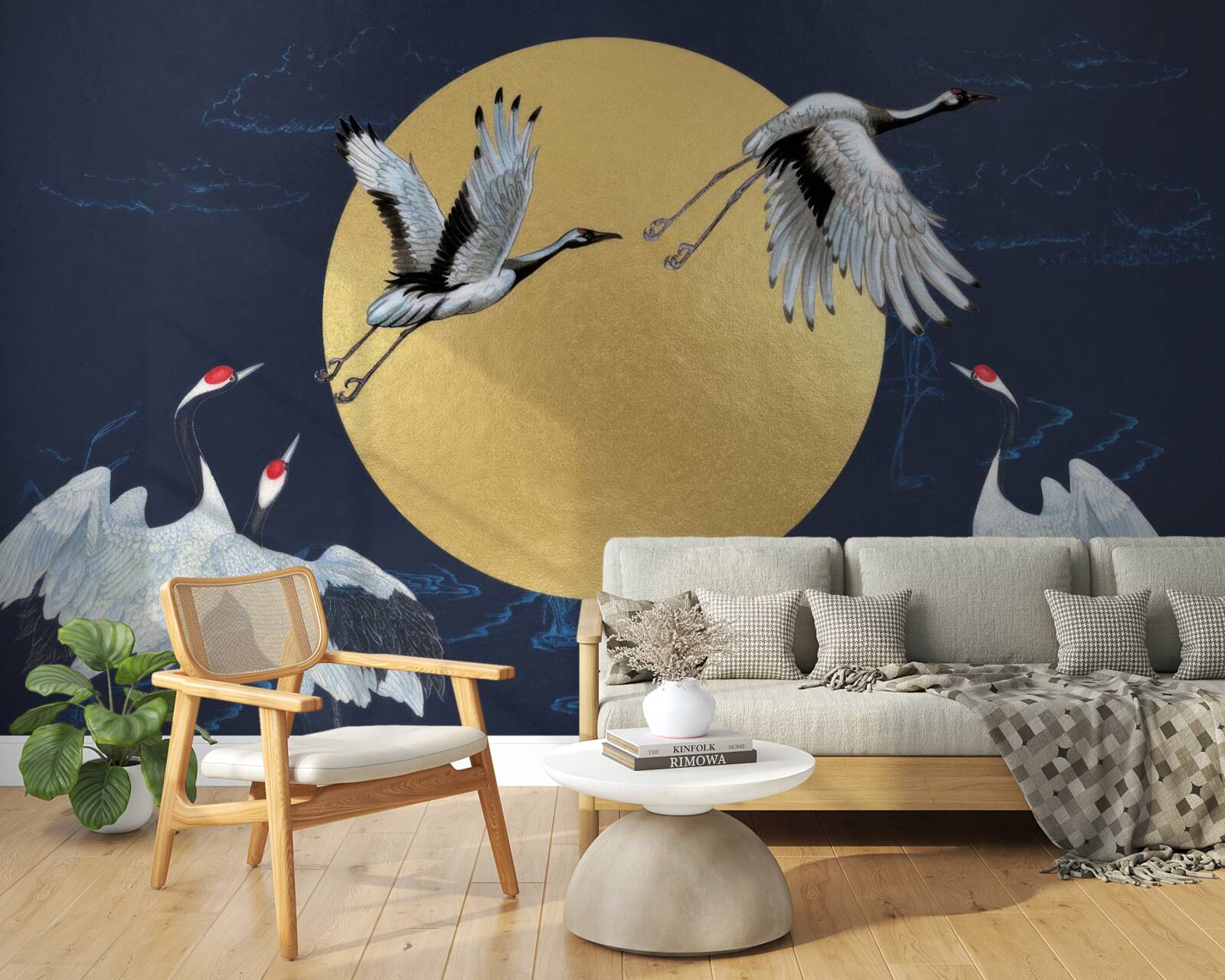 Papier peint vol d'oiseaux blancs