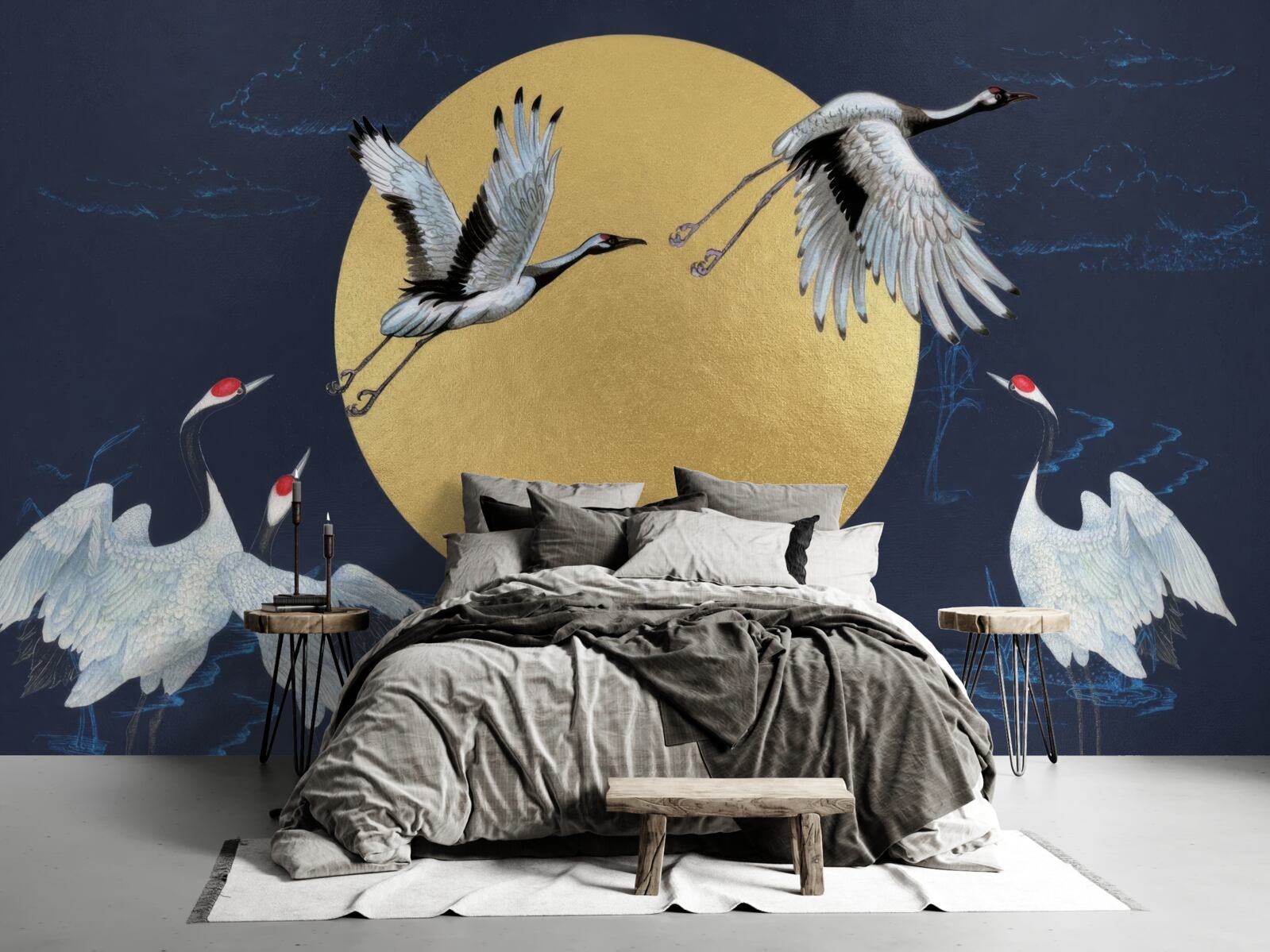 Papier peint vol d'oiseaux blancs