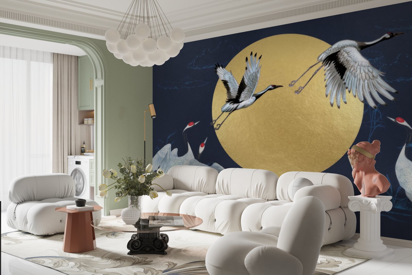 Papier peint vol d'oiseaux blancs