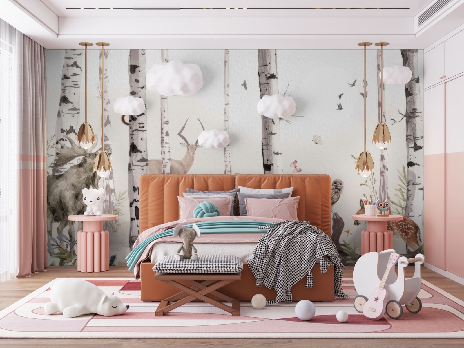 Papier peint les animaux se promènent parmi les arbres de la forêt