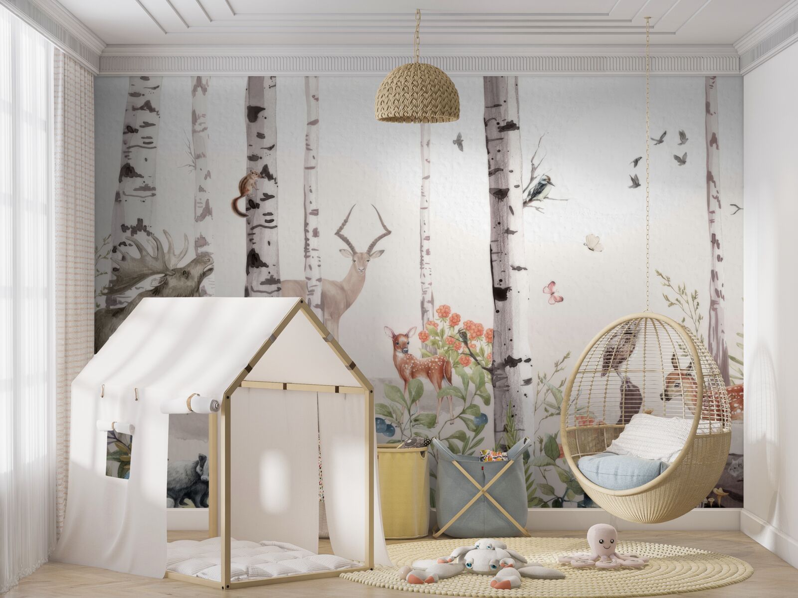 Papier peint les animaux se promènent parmi les arbres de la forêt