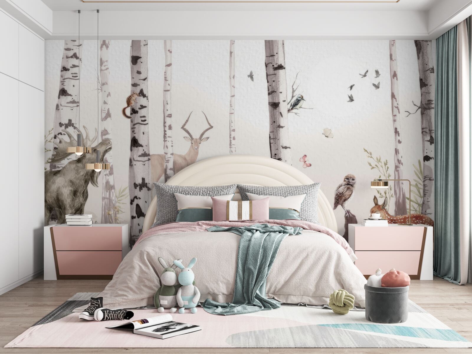 Papier peint les animaux se promènent parmi les arbres de la forêt