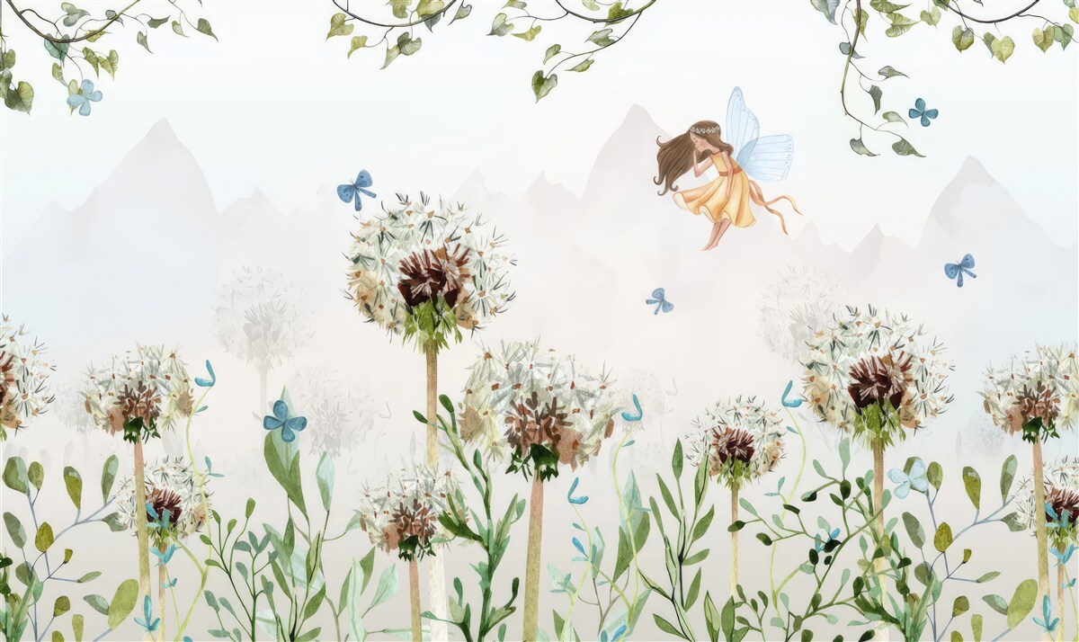 Papier peint la sorcière plane au-dessus des fleurs