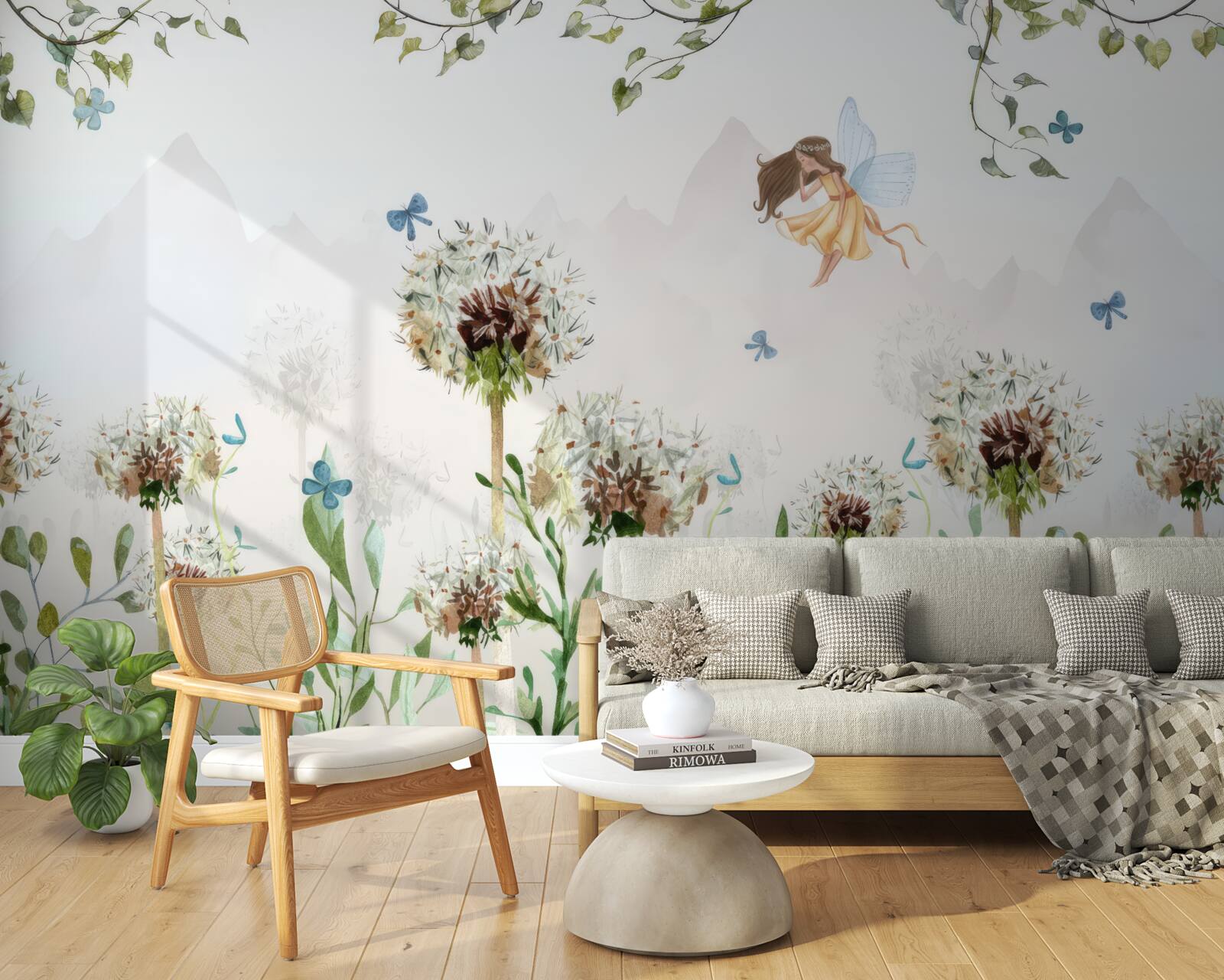 Papier peint la sorcière plane au-dessus des fleurs