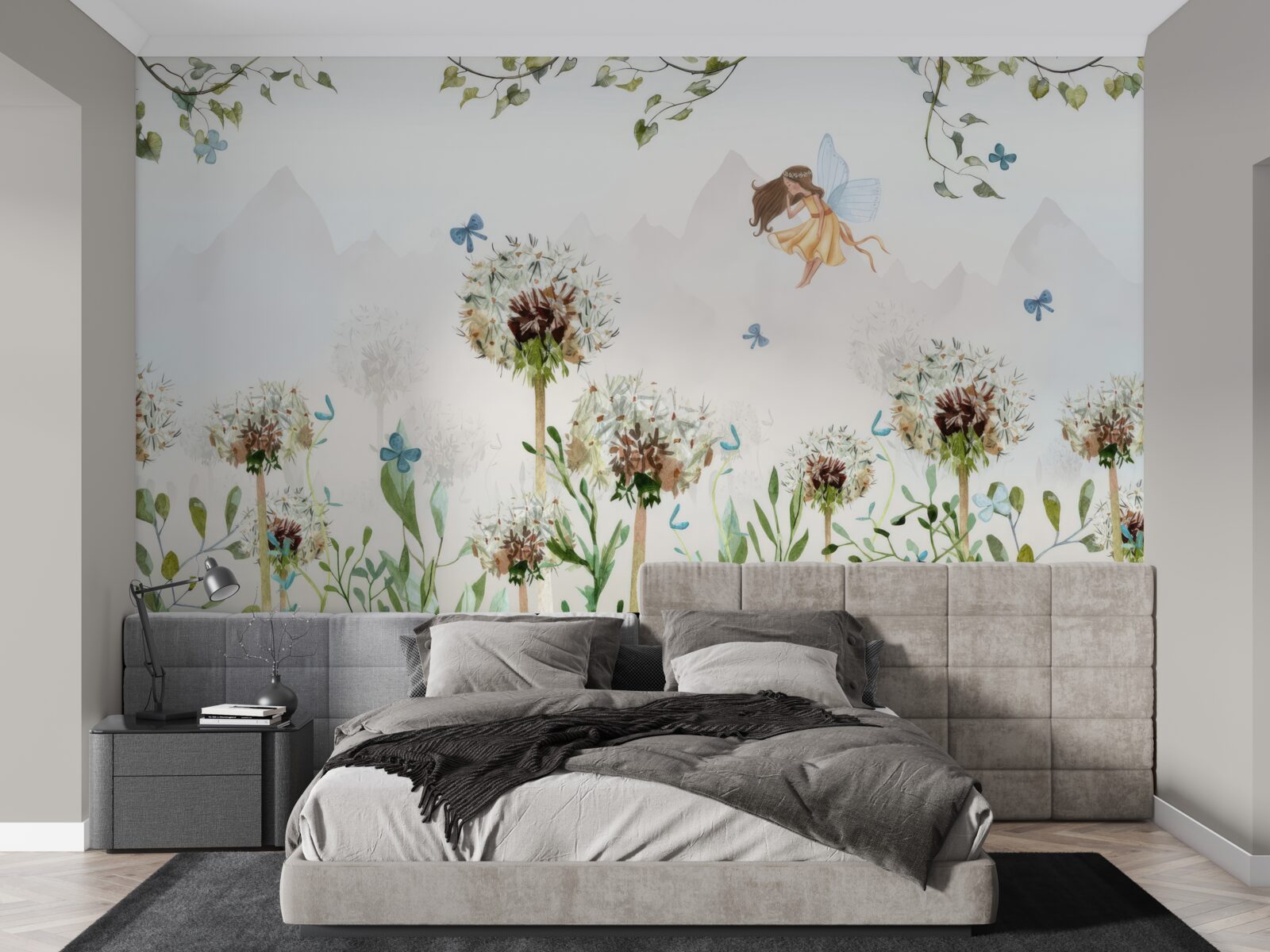 Papier peint la sorcière plane au-dessus des fleurs