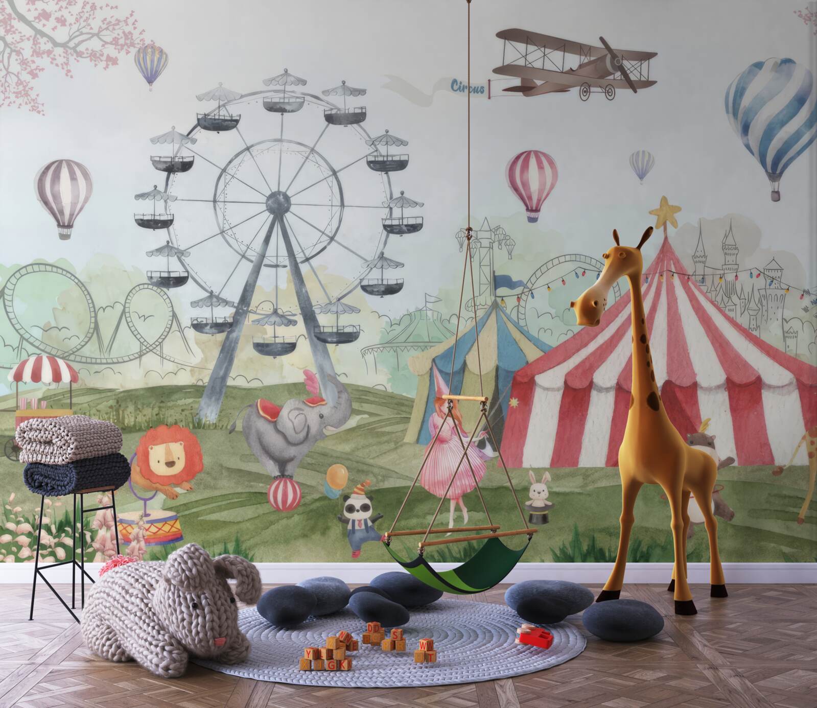 Papier peint cirque sous chapiteau et roue géante