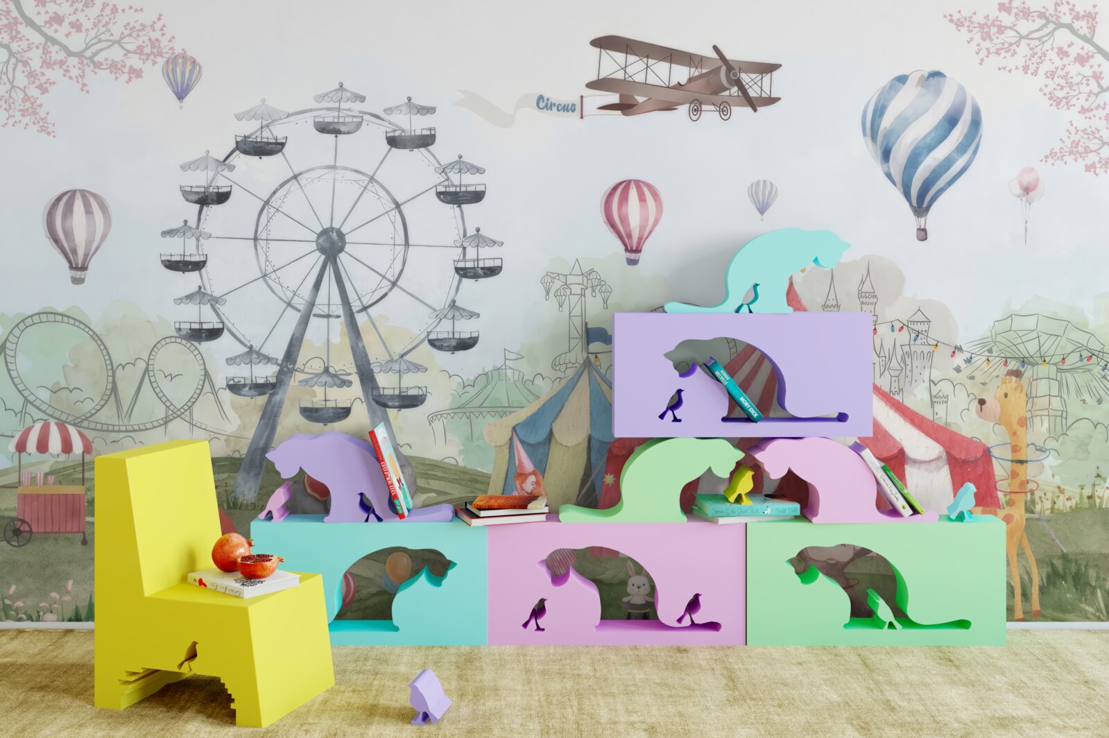 Papier peint cirque sous chapiteau et roue géante