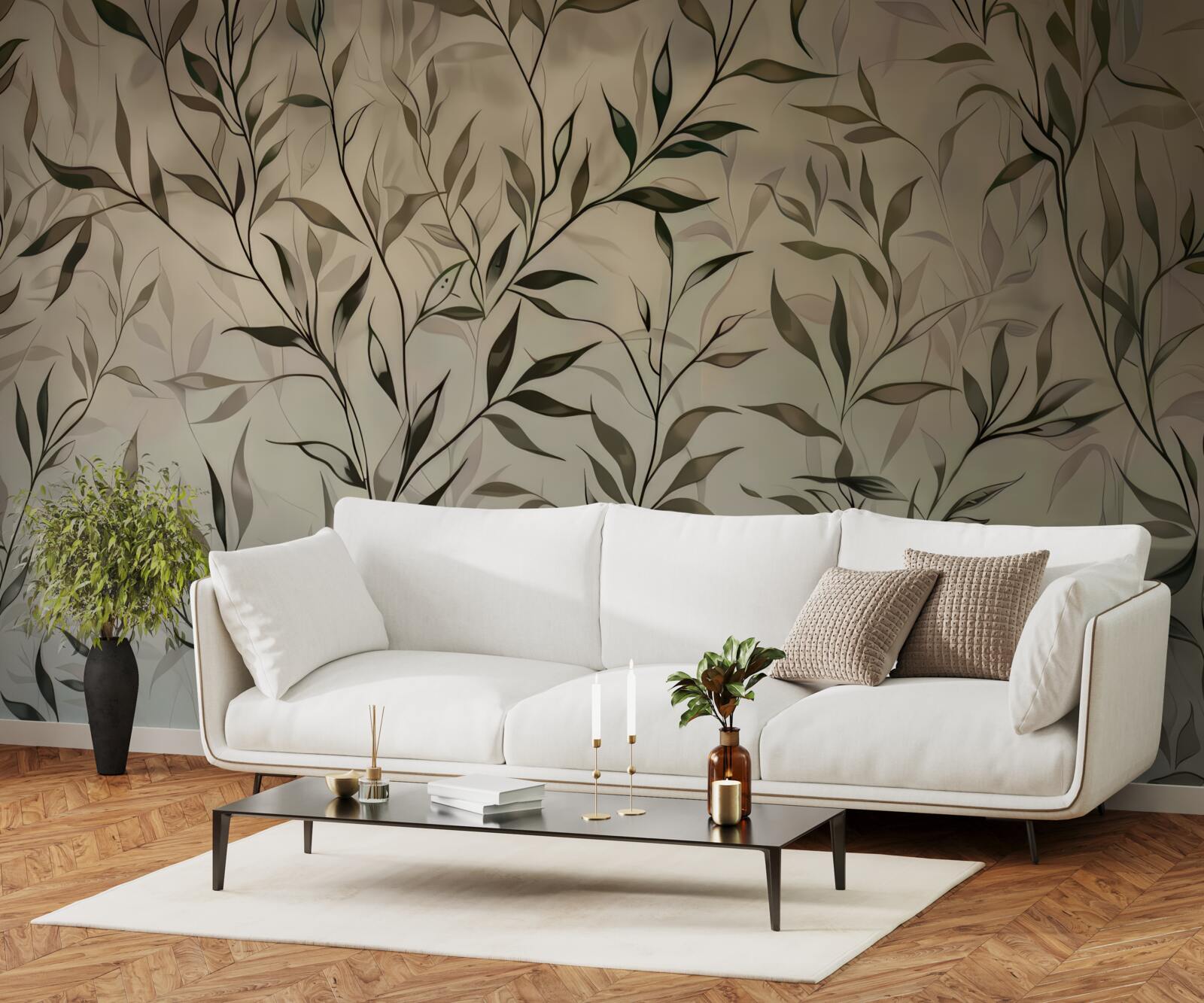 Papier peint les branches à feuilles minces