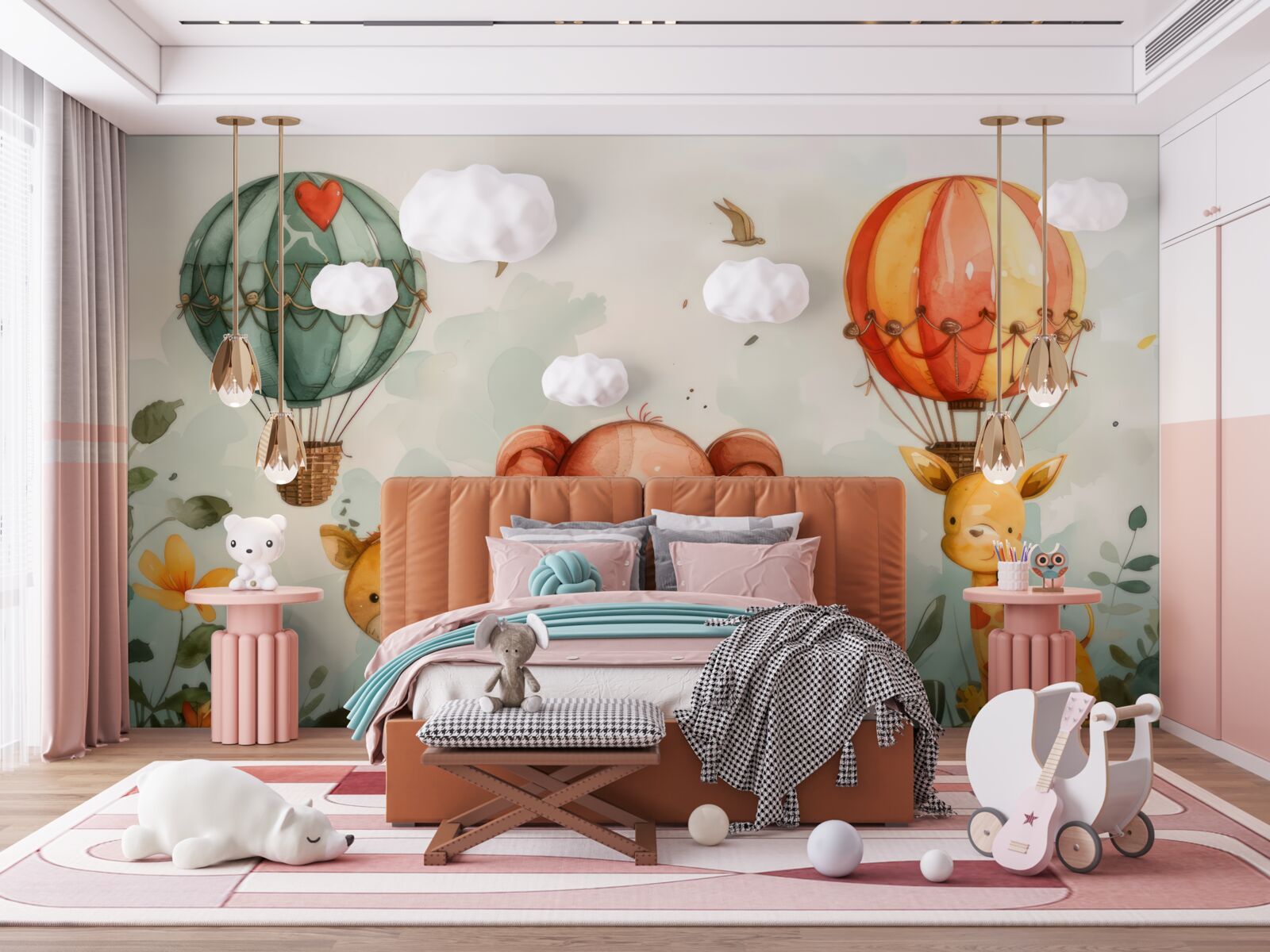 Papier peint On peut voir des animaux à l'arrière-plan des ballons.