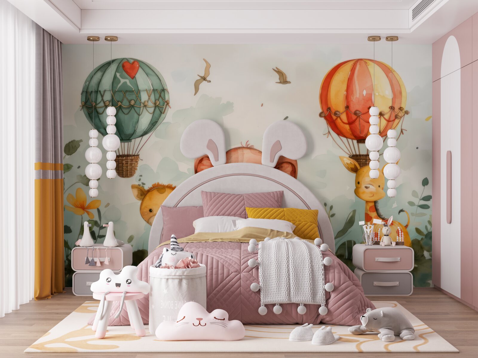Papier peint On peut voir des animaux à l'arrière-plan des ballons.