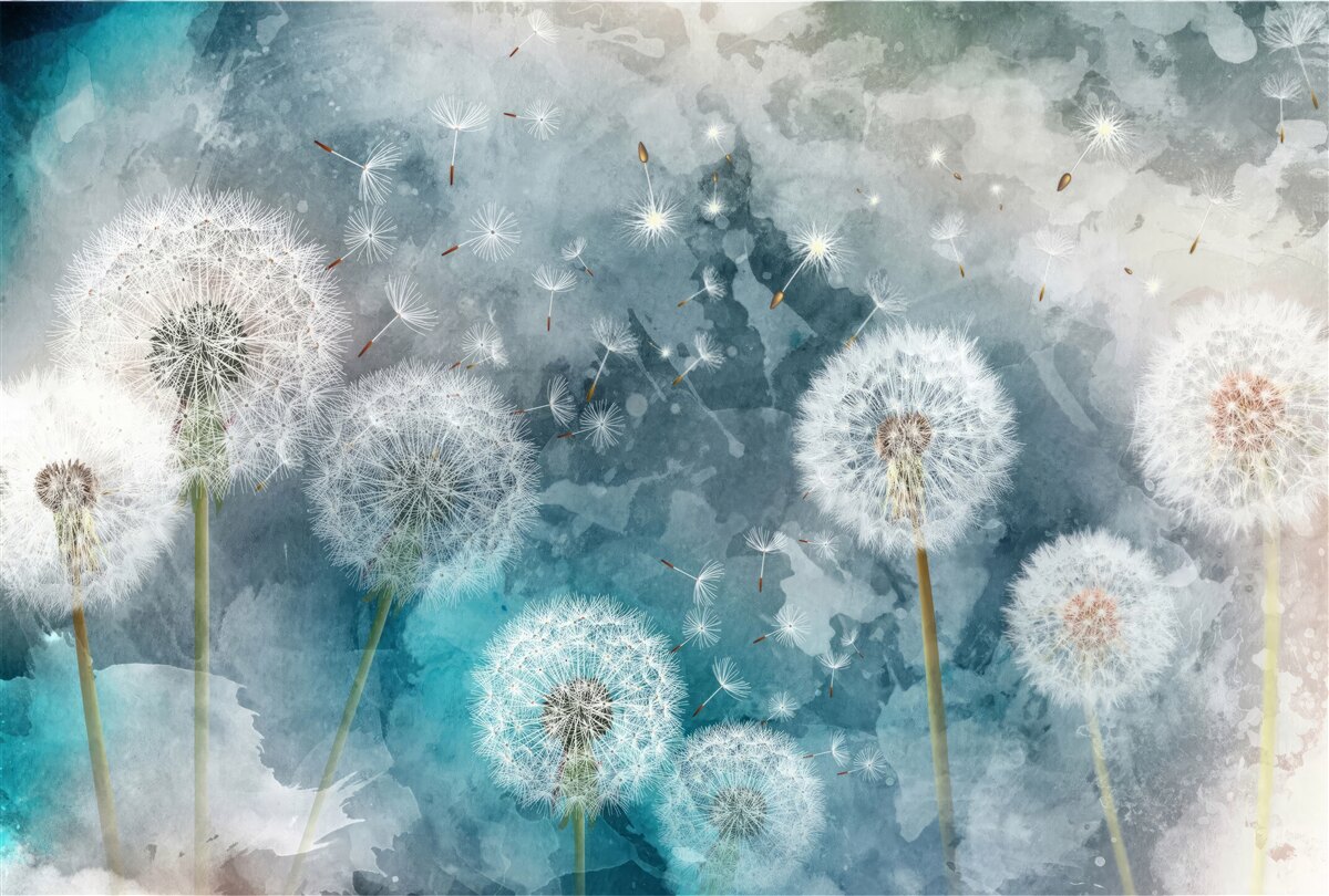 Papier peint Fleurs jaunes sur fond bleu