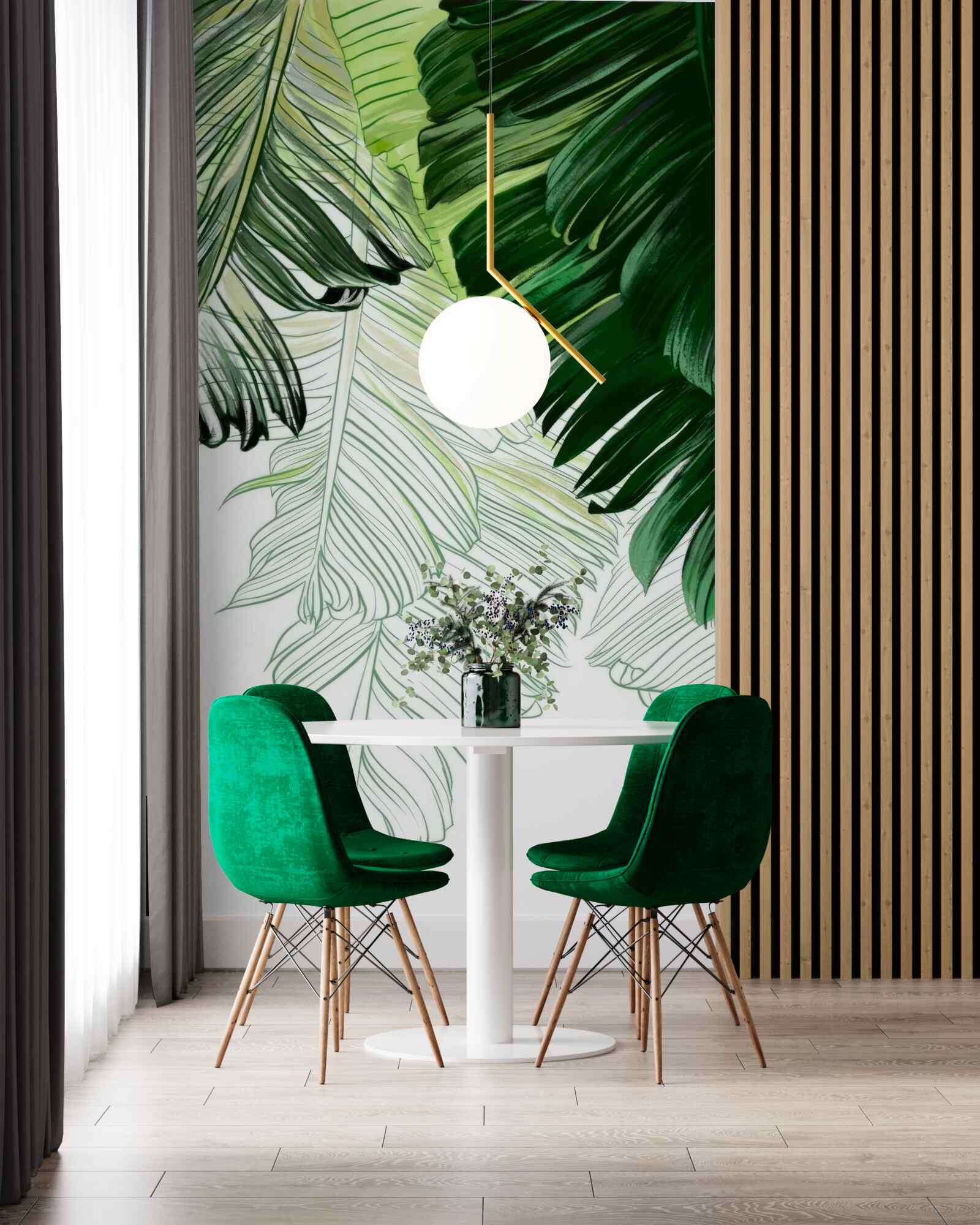 Papier peint nuances de vert des grandes feuilles de fougère