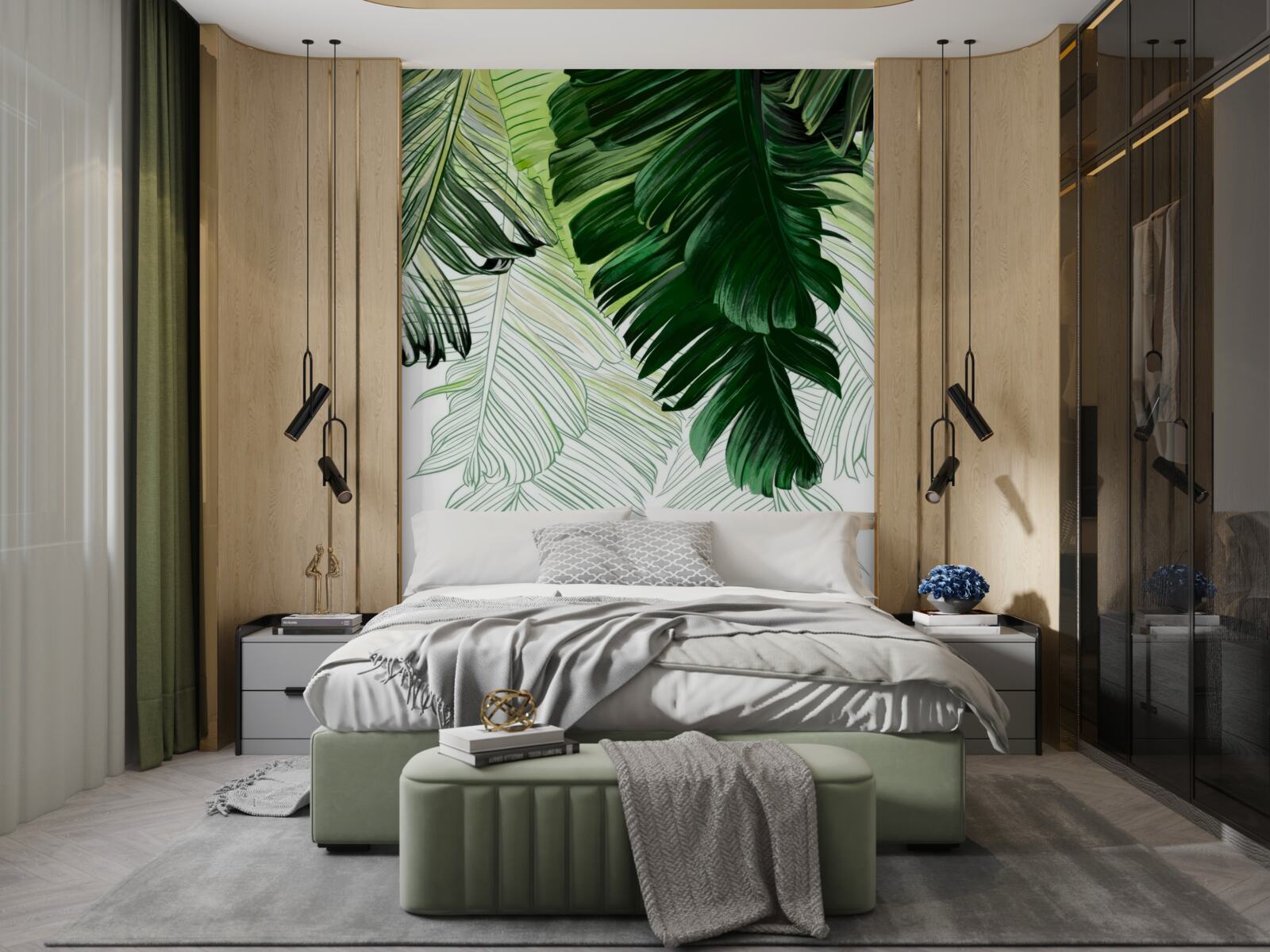 Papier peint nuances de vert des grandes feuilles de fougère