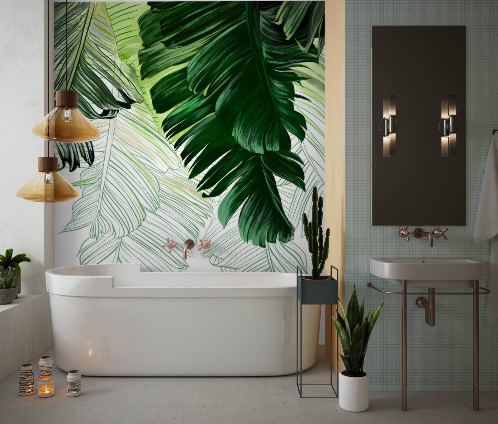 Papier peint nuances de vert des grandes feuilles de fougère