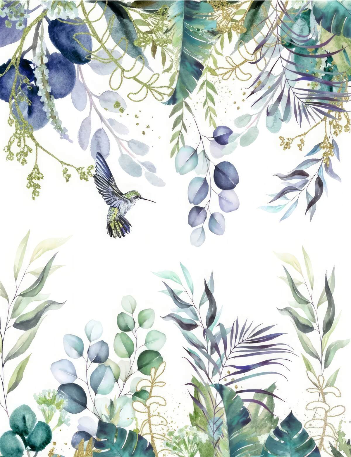 Papier peint les plantes sont entourées de colibris