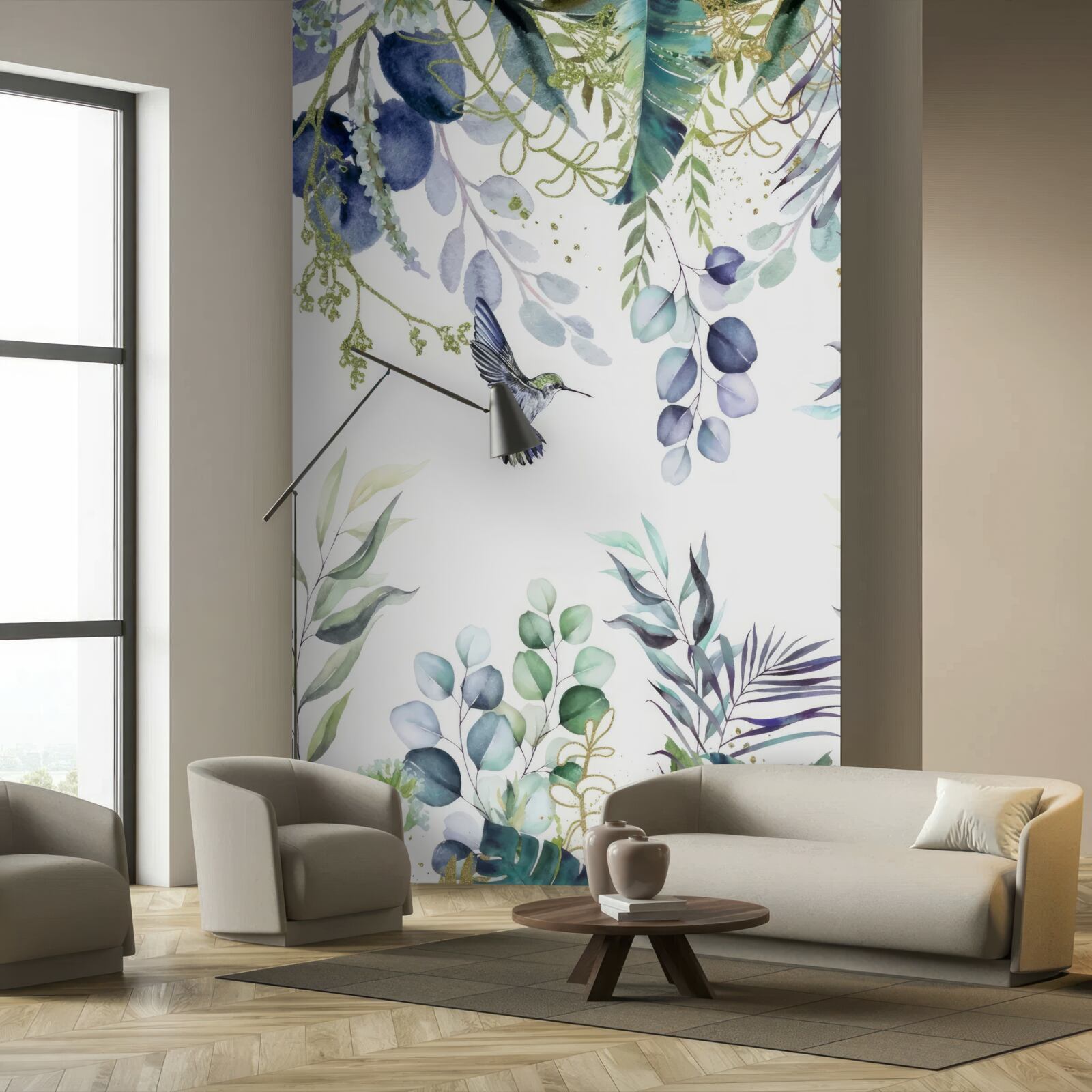 Papier peint les plantes sont entourées de colibris