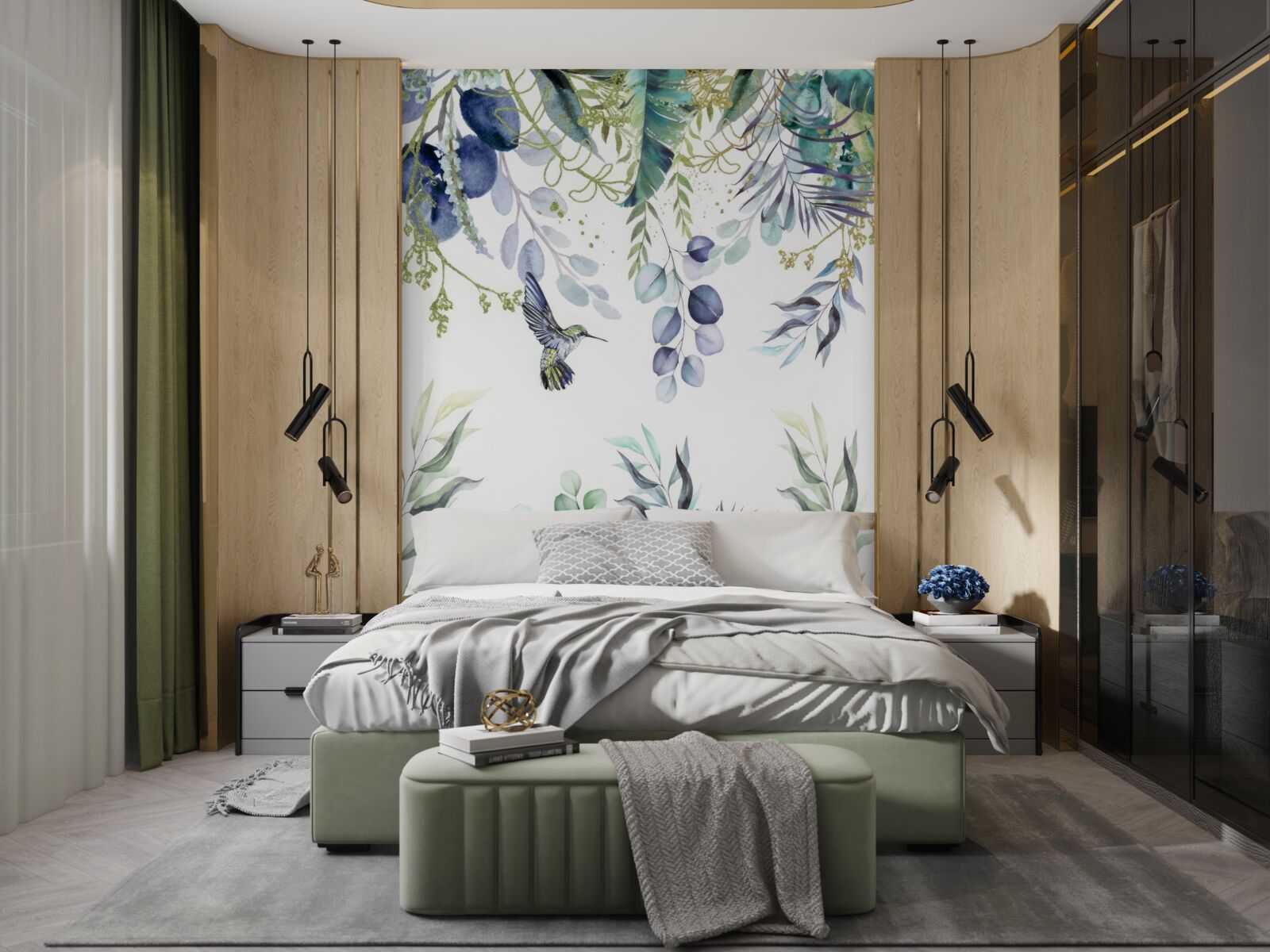 Papier peint les plantes sont entourées de colibris