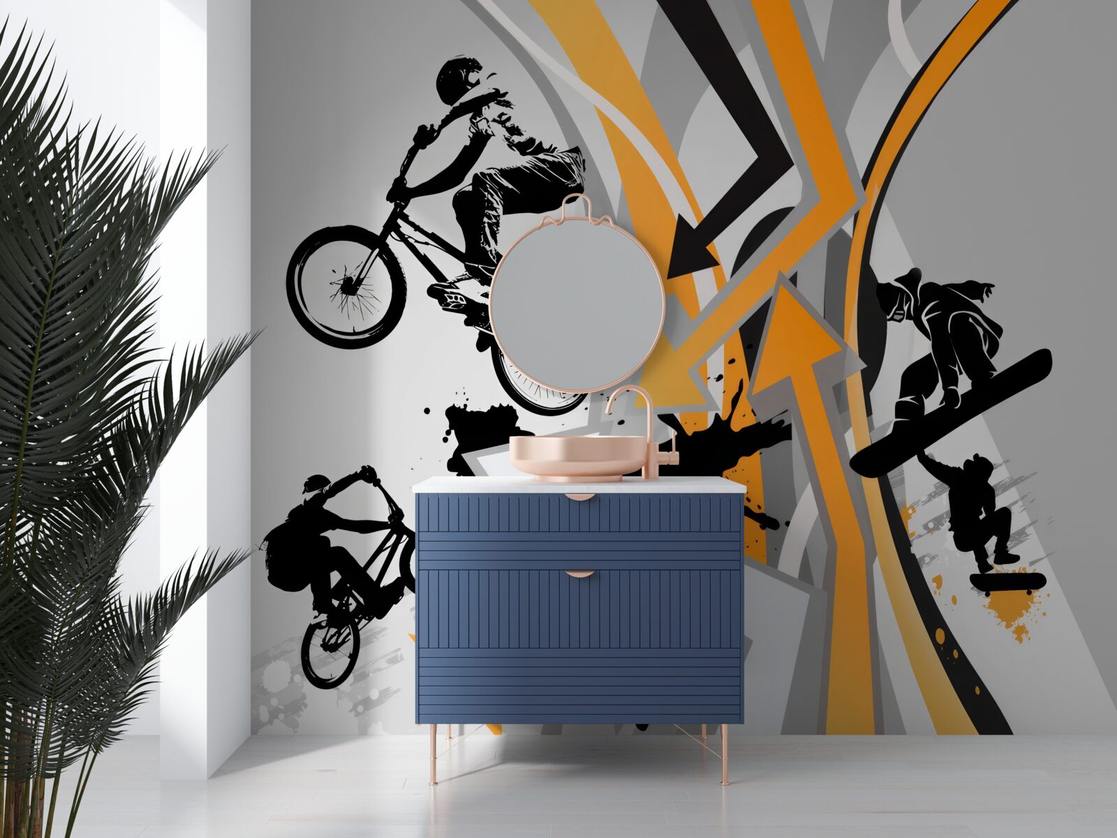 Papier peint les jeunes font du vélo et du skateboard