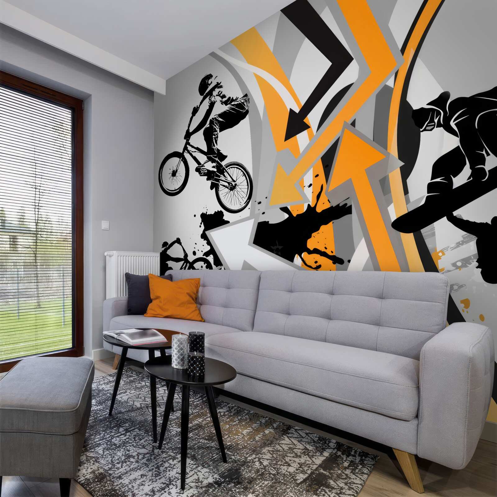 Papier peint les jeunes font du vélo et du skateboard