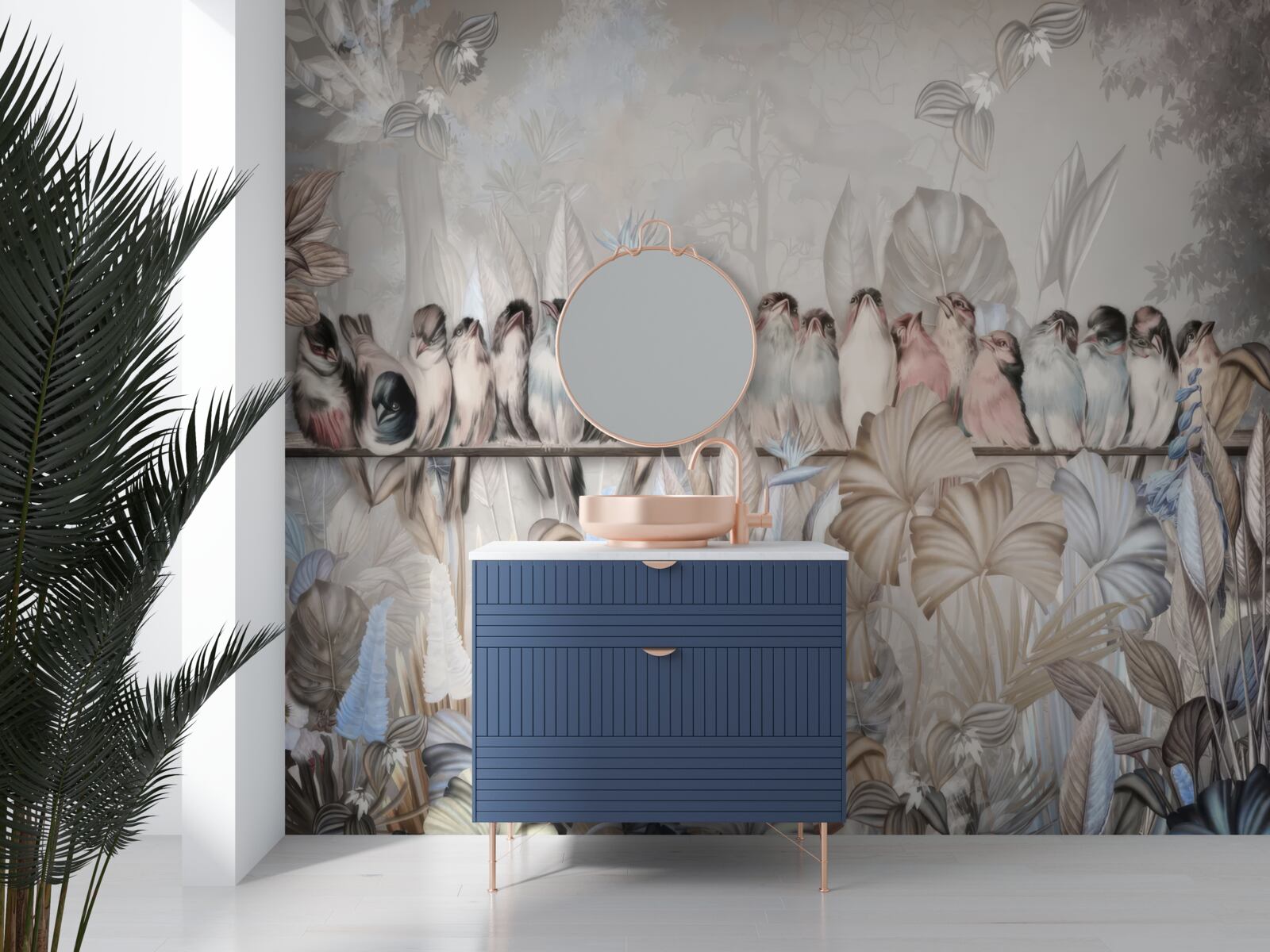 Papier peint de nombreux oiseaux s'assoient sur un bâton