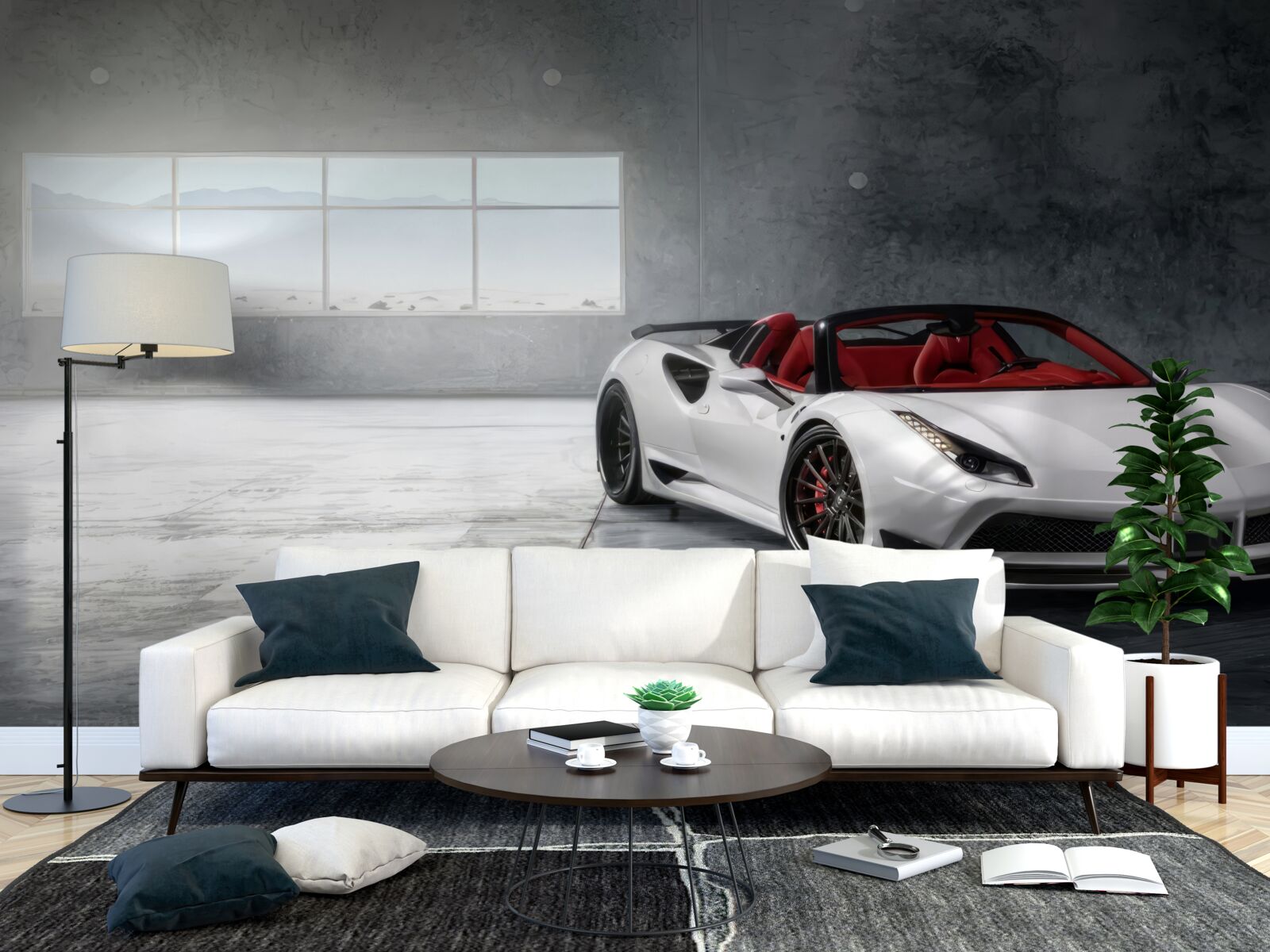 Papier peint cabriolet sport blanc