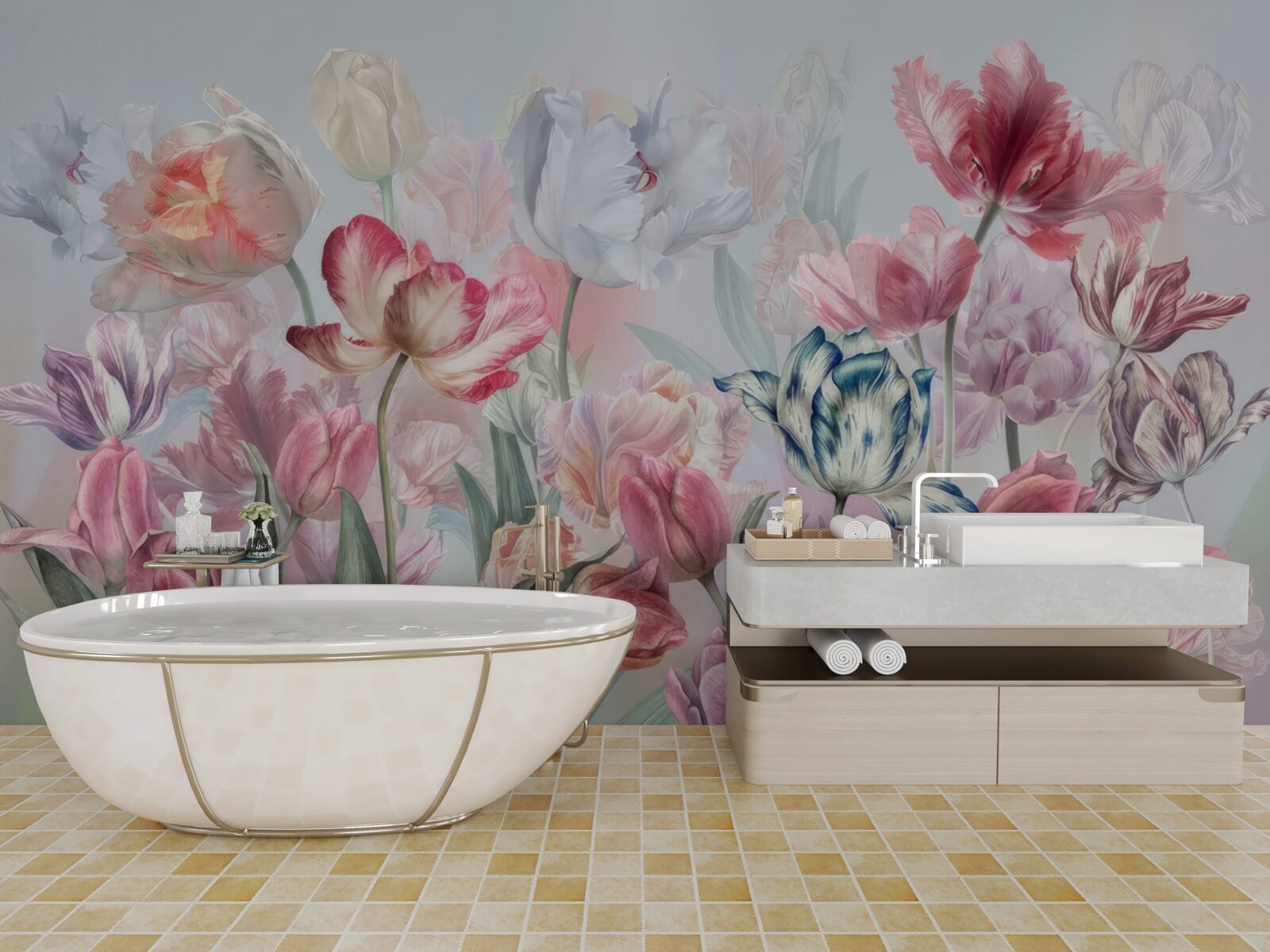 Papier peint variété de belles fleurs